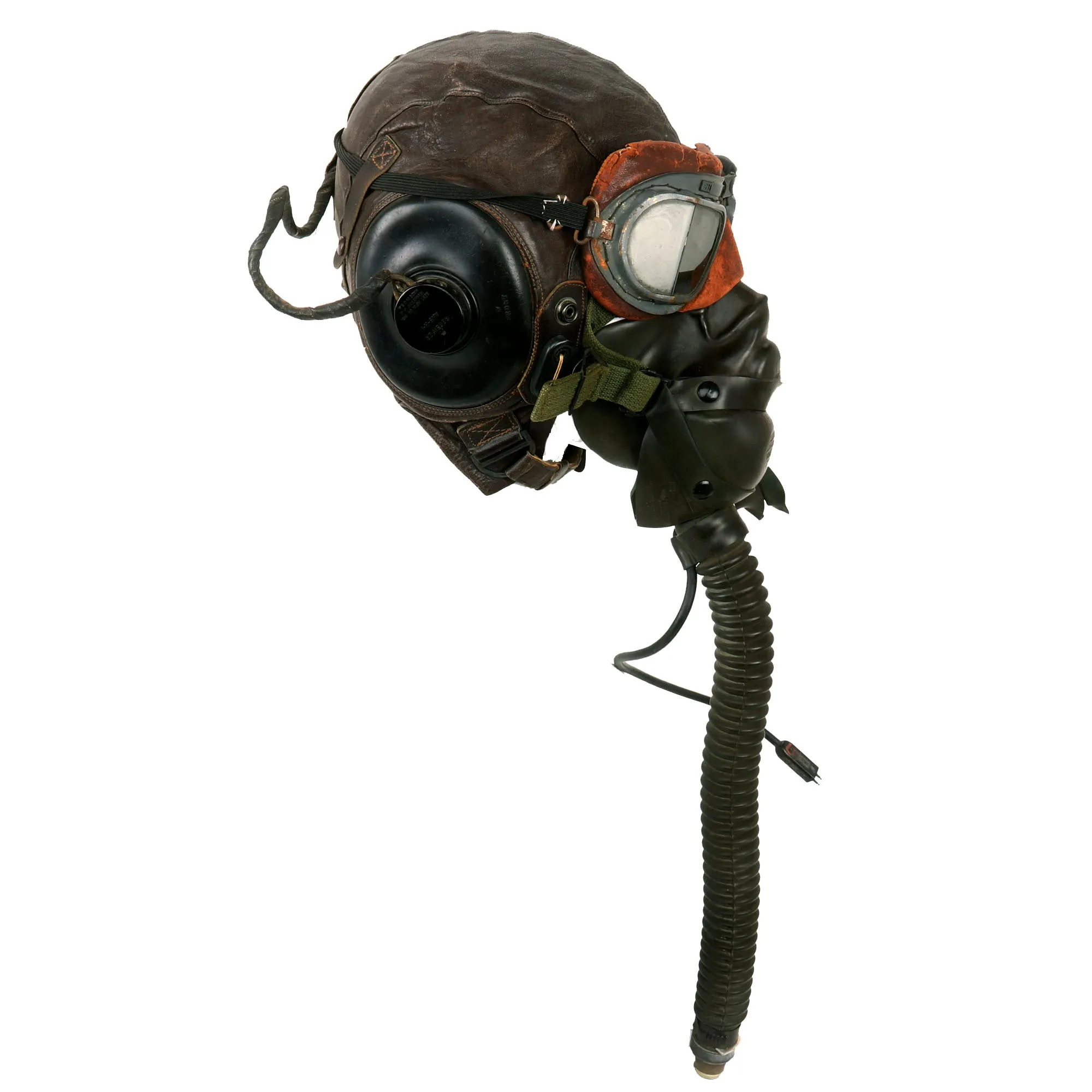 Original U.S. WWII Named USAAF Aviator Flight Helmet Set - British RAF Mk VIII Goggles, A-11 Helmet, & Type A-14 Oxygen Mask