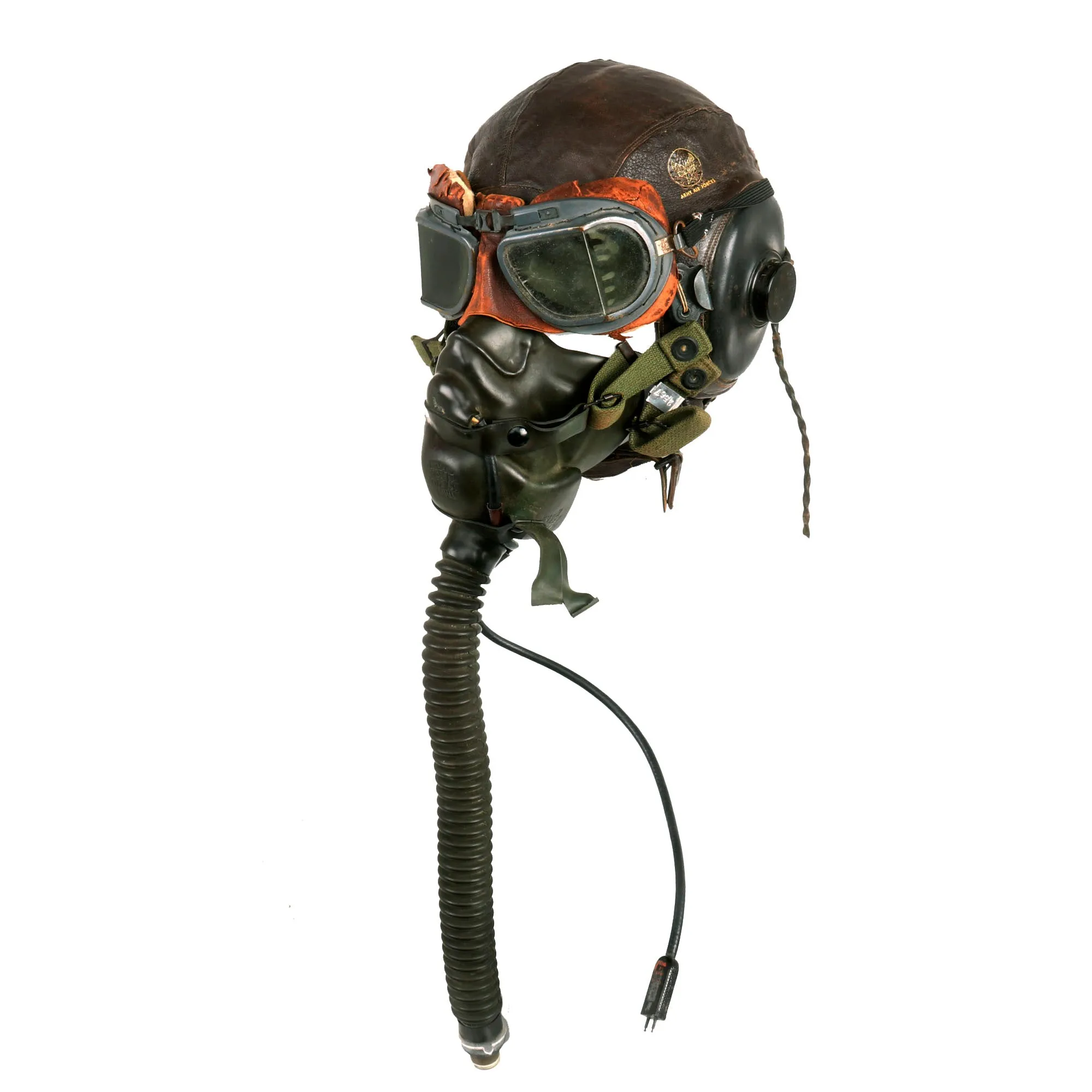 Original U.S. WWII Named USAAF Aviator Flight Helmet Set - British RAF Mk VIII Goggles, A-11 Helmet, & Type A-14 Oxygen Mask