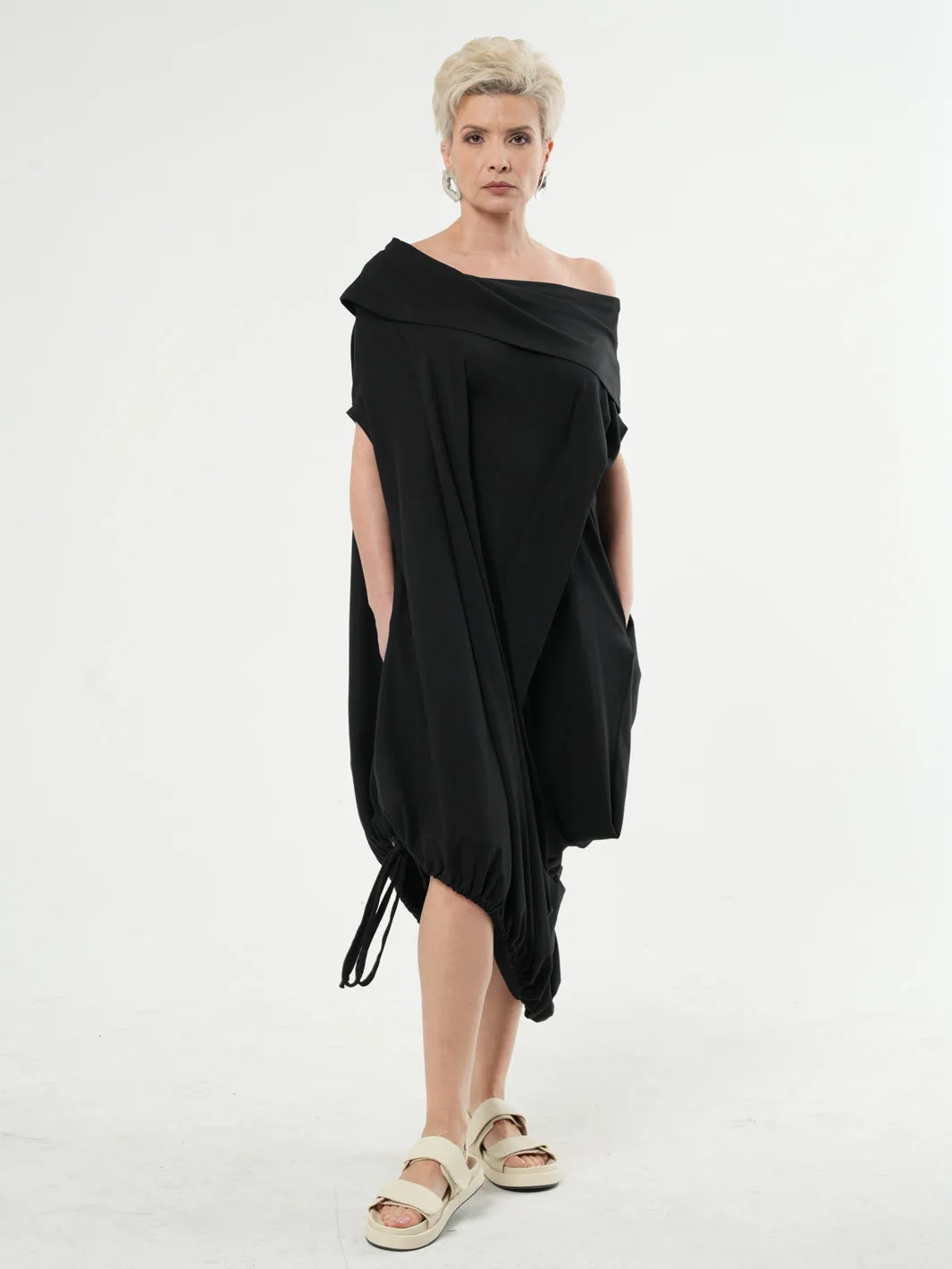 Oversize Cotton Kaftan Dress In Black