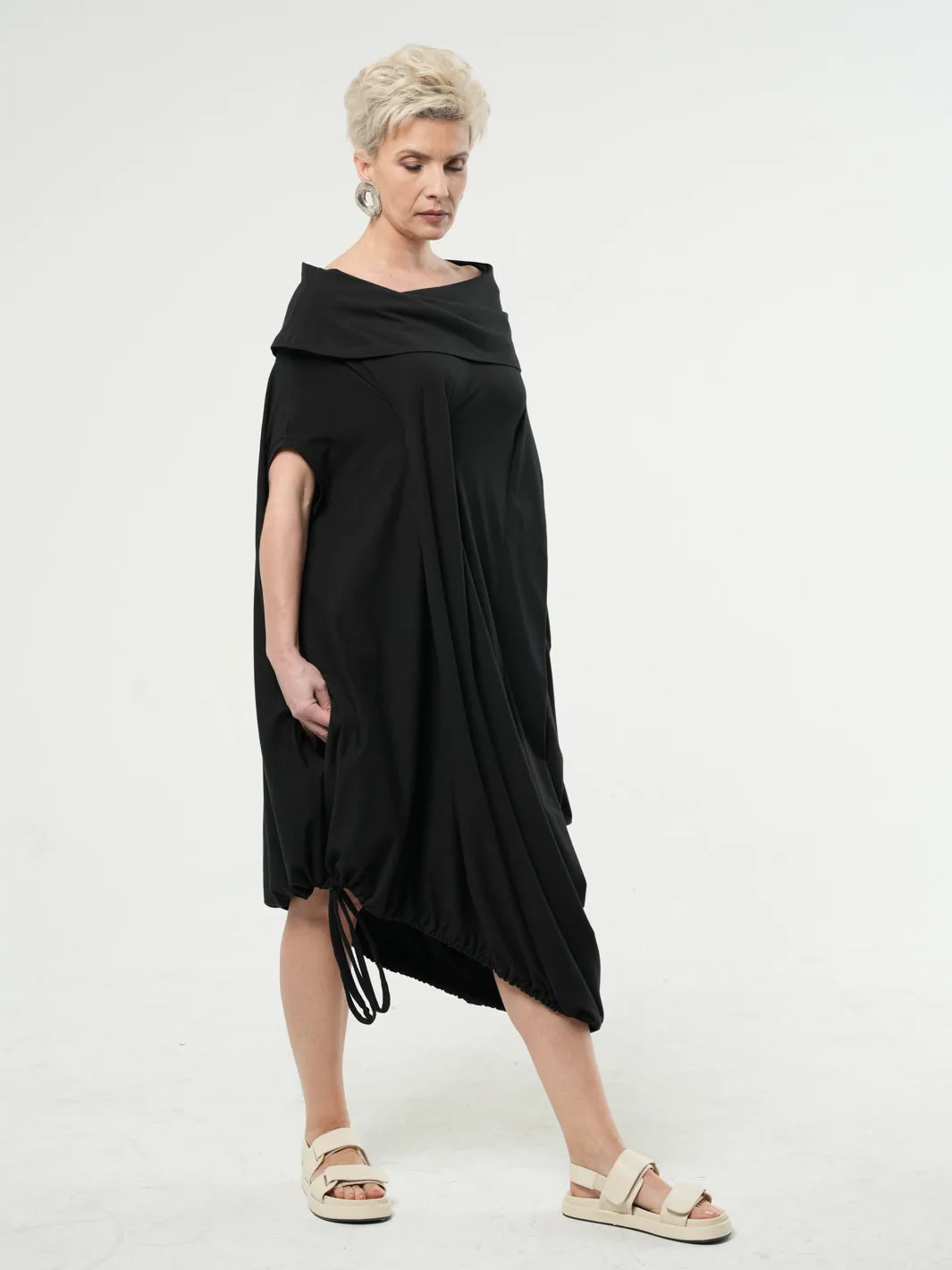 Oversize Cotton Kaftan Dress In Black