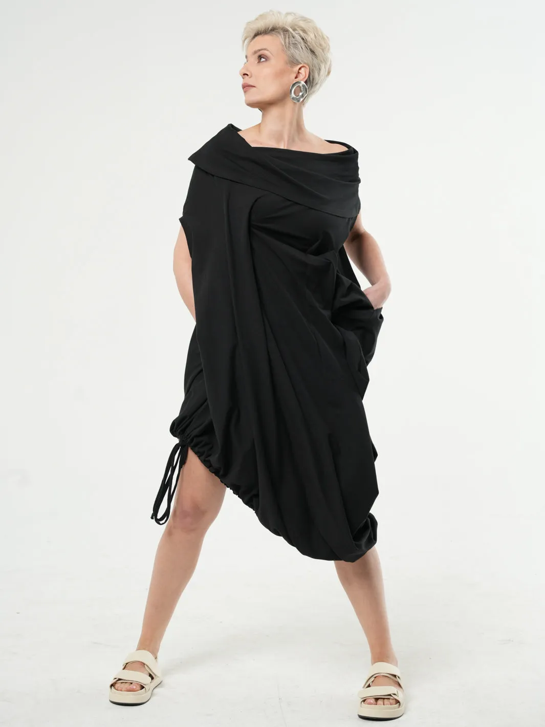 Oversize Cotton Kaftan Dress In Black