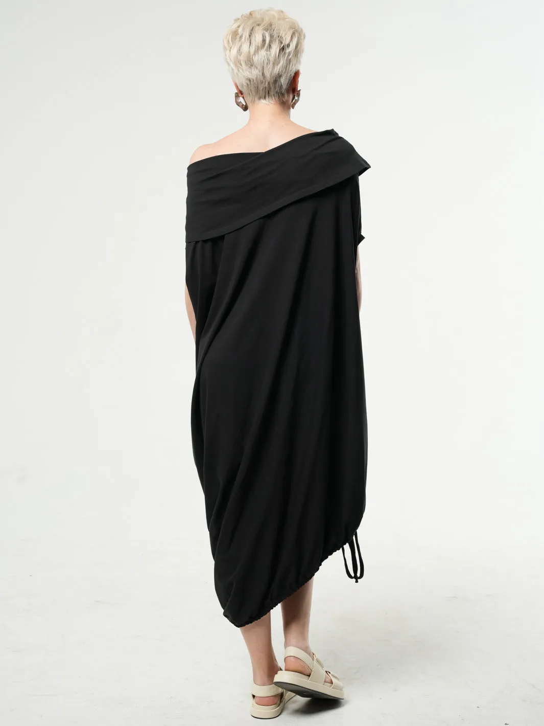 Oversize Cotton Kaftan Dress In Black