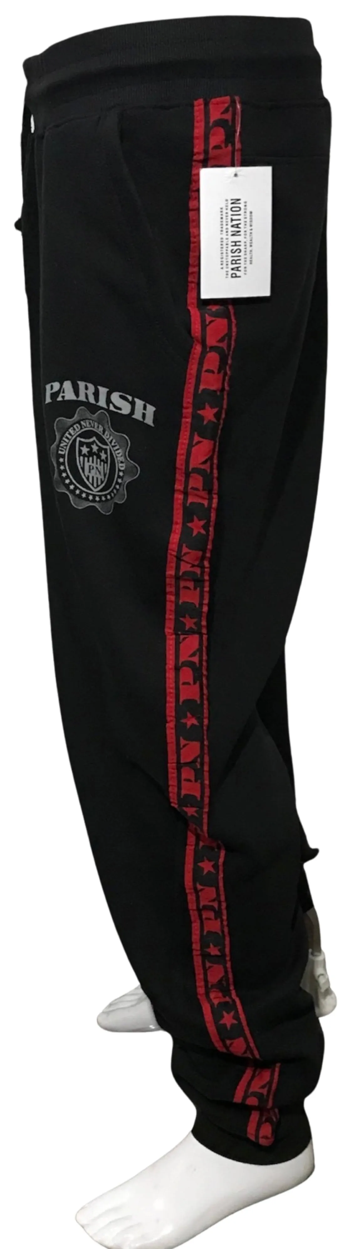 ^PARISH NATION^ (BLACK-RED) JOGGERS SWEATPANTS (BIG & TALL)