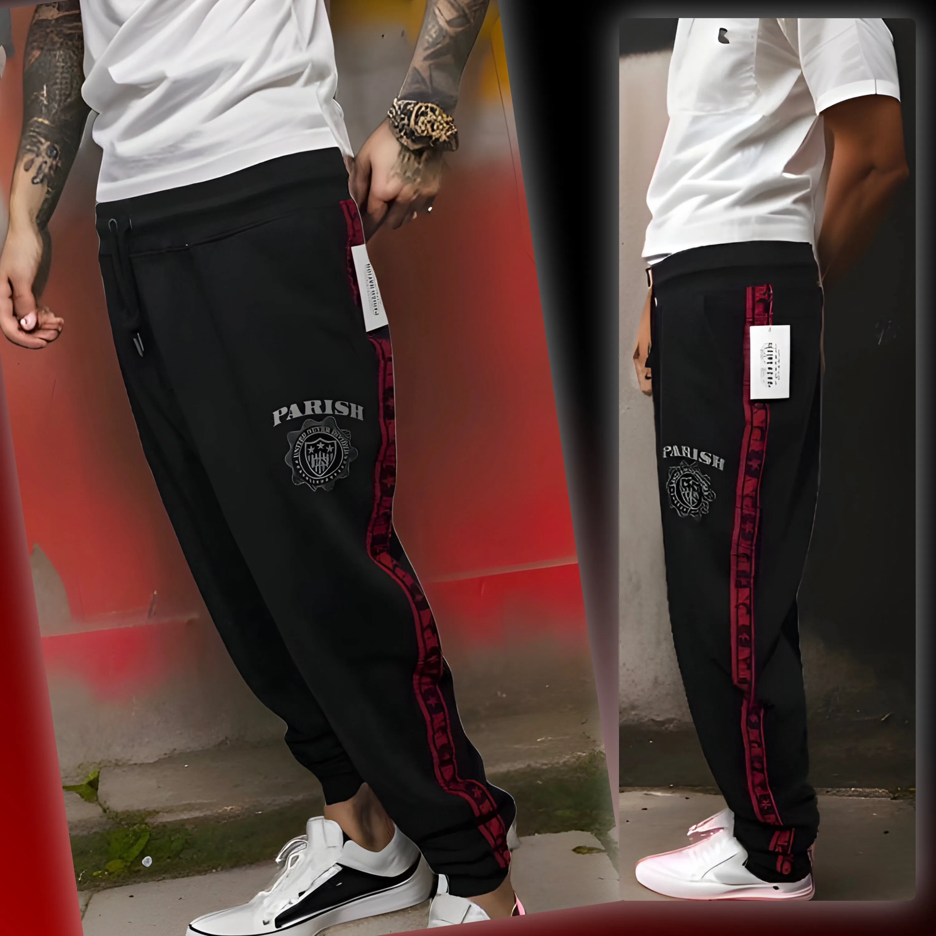 ^PARISH NATION^ (BLACK-RED) JOGGERS SWEATPANTS (BIG & TALL)