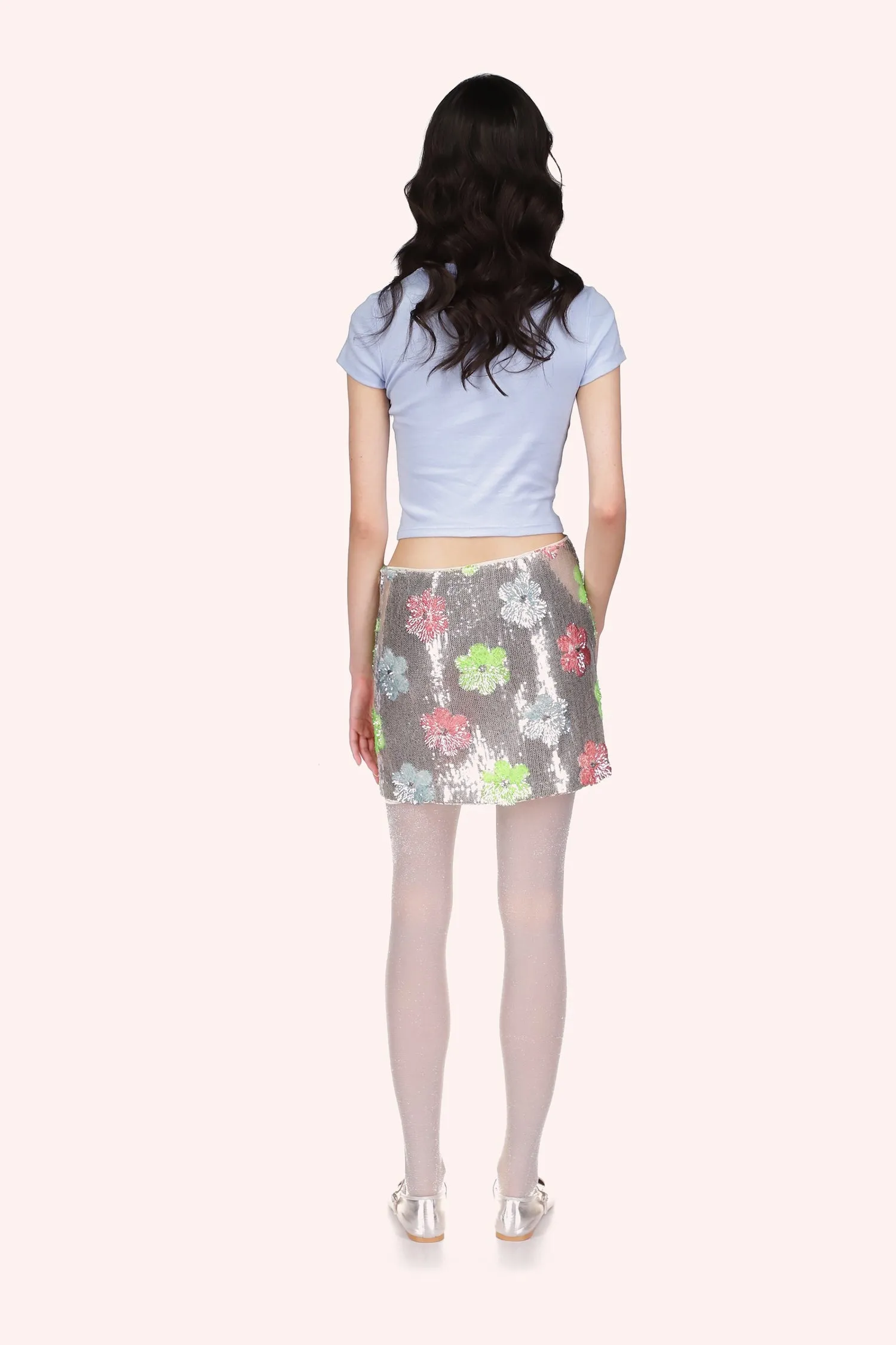 Pastel Posies Sequin Mini Skirt