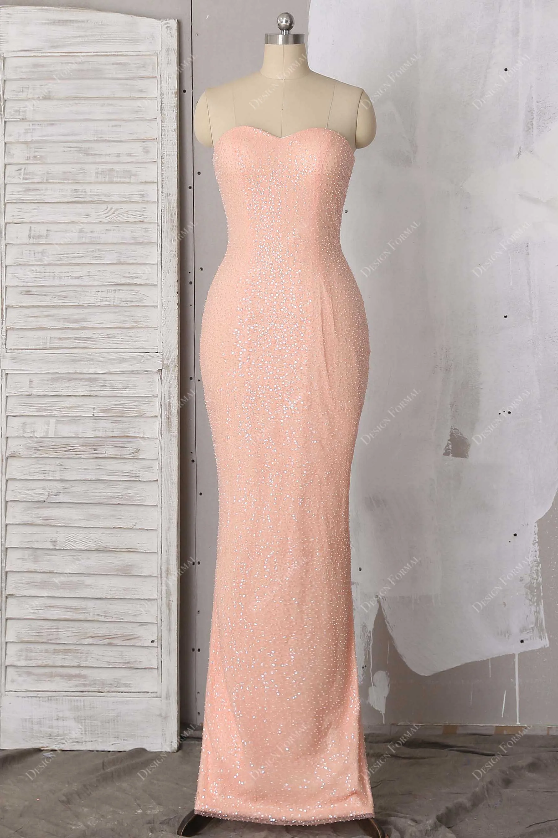 Peach Pink Glitter Cascading Cape Prom Dress