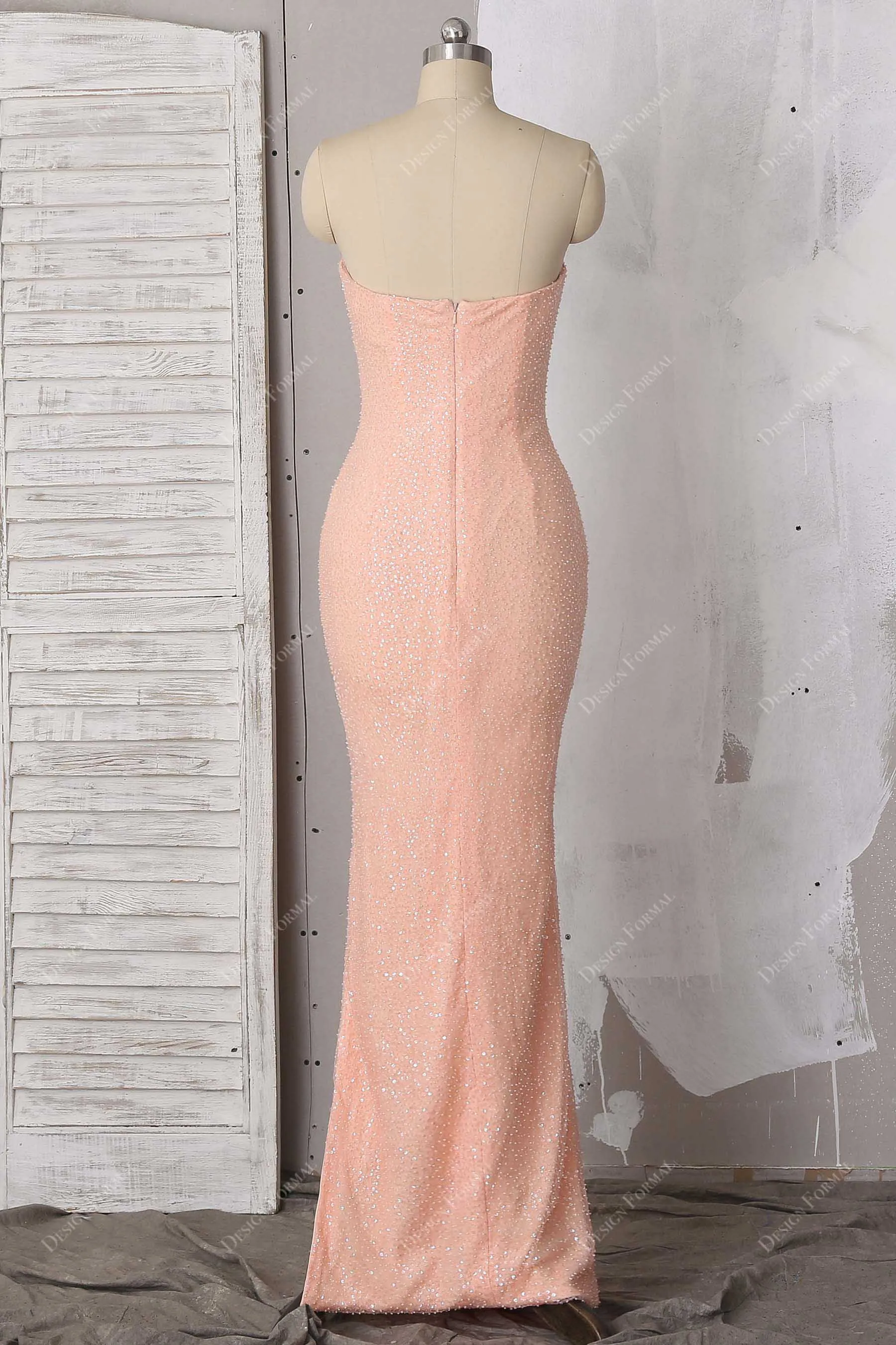 Peach Pink Glitter Cascading Cape Prom Dress