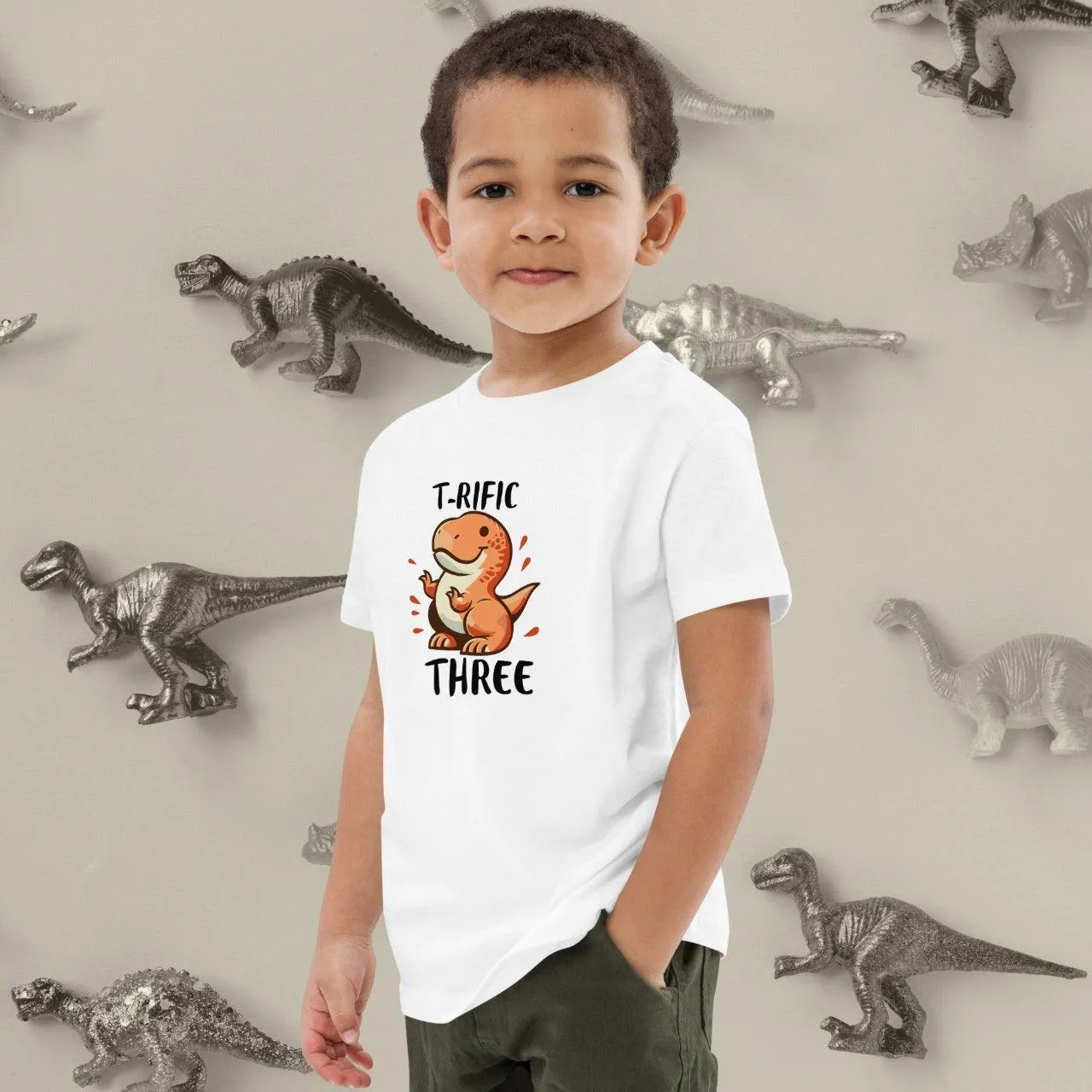 Personalize it! Organic Cotton Kids T-shirt Terrific Three