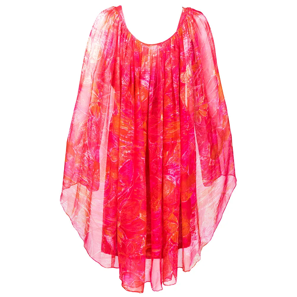 Pierre Cardin 60s Pink Tropical Floral Silk Dress   Cape