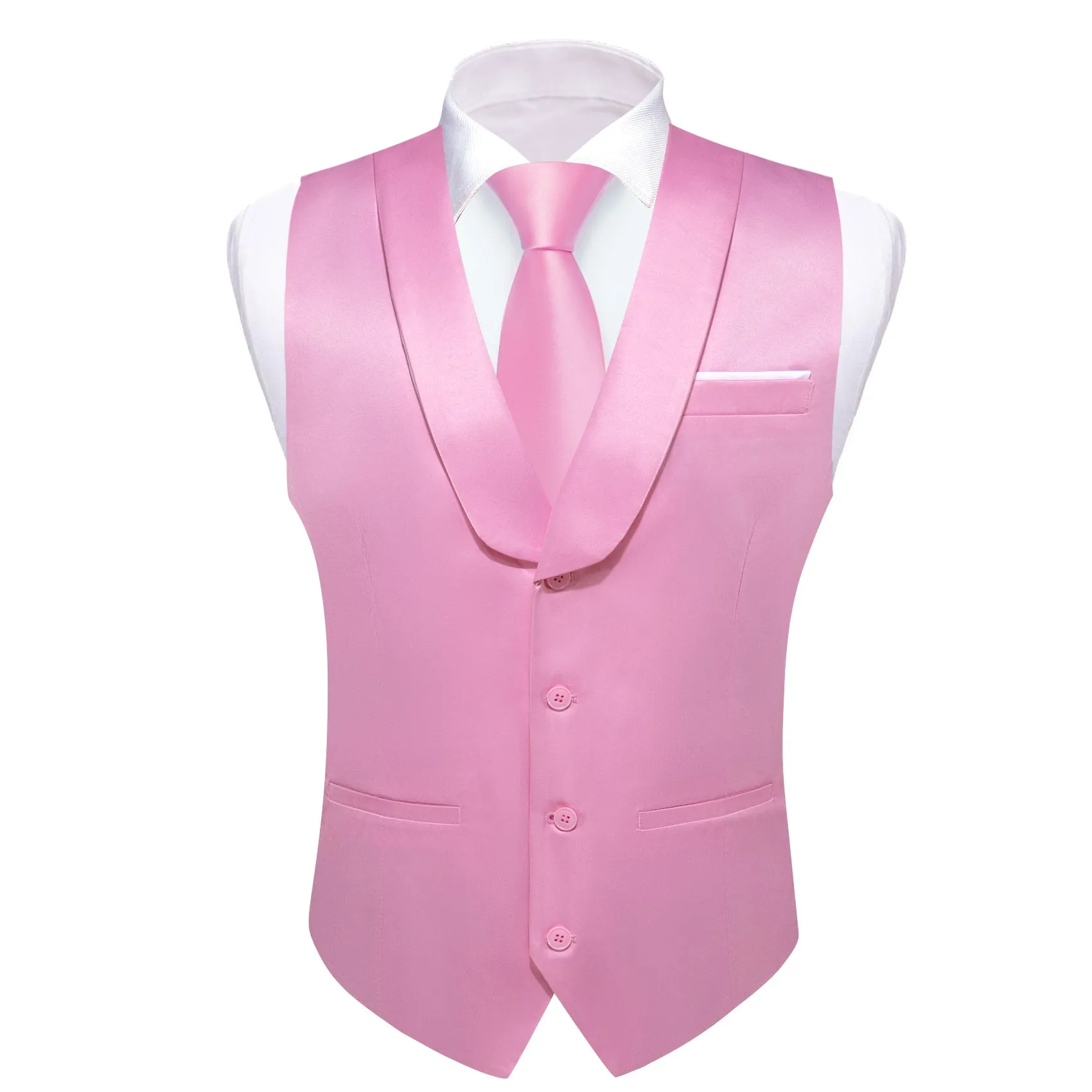 Pink Solid Jacquard Men's Collar Vest