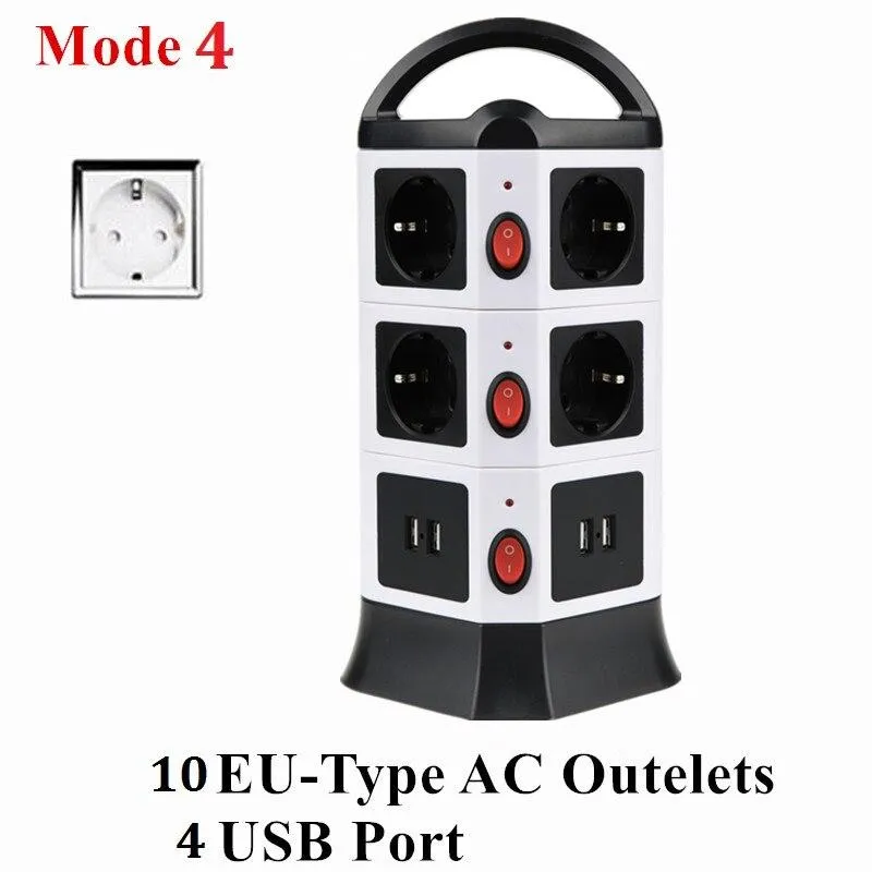 Plug Outlet Power Strip Multi Plug USB Socket with Switch and 5/6.5 ft Extension Cord Tower