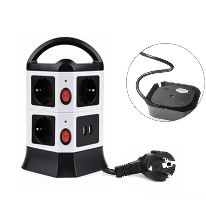 Plug Outlet Power Strip Multi Plug USB Socket with Switch and 5/6.5 ft Extension Cord Tower