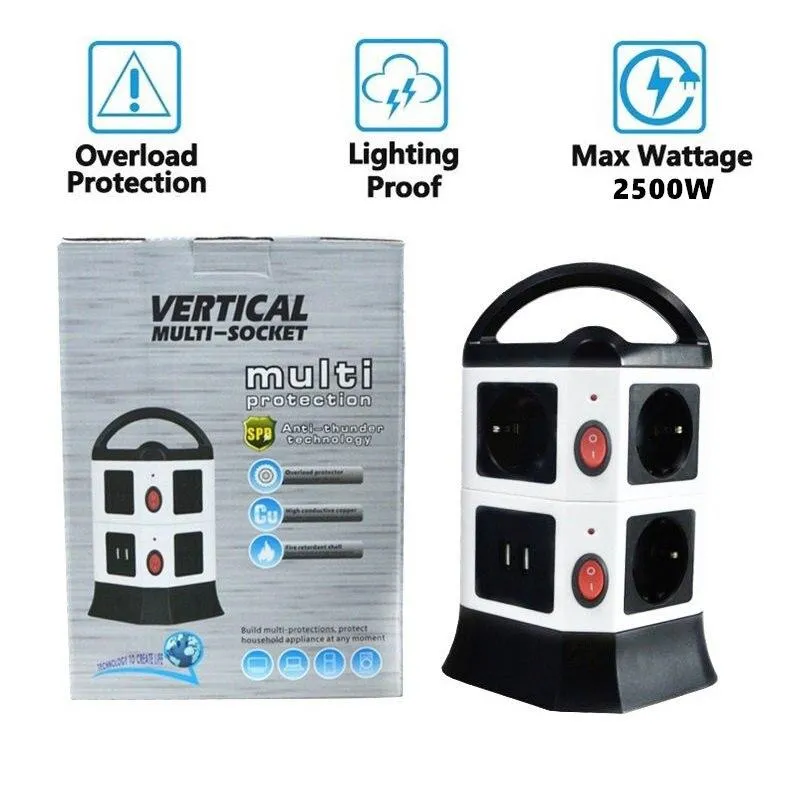 Plug Outlet Power Strip Multi Plug USB Socket with Switch and 5/6.5 ft Extension Cord Tower