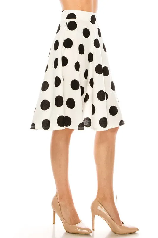 Polka dot printed high waisted knee length skirt