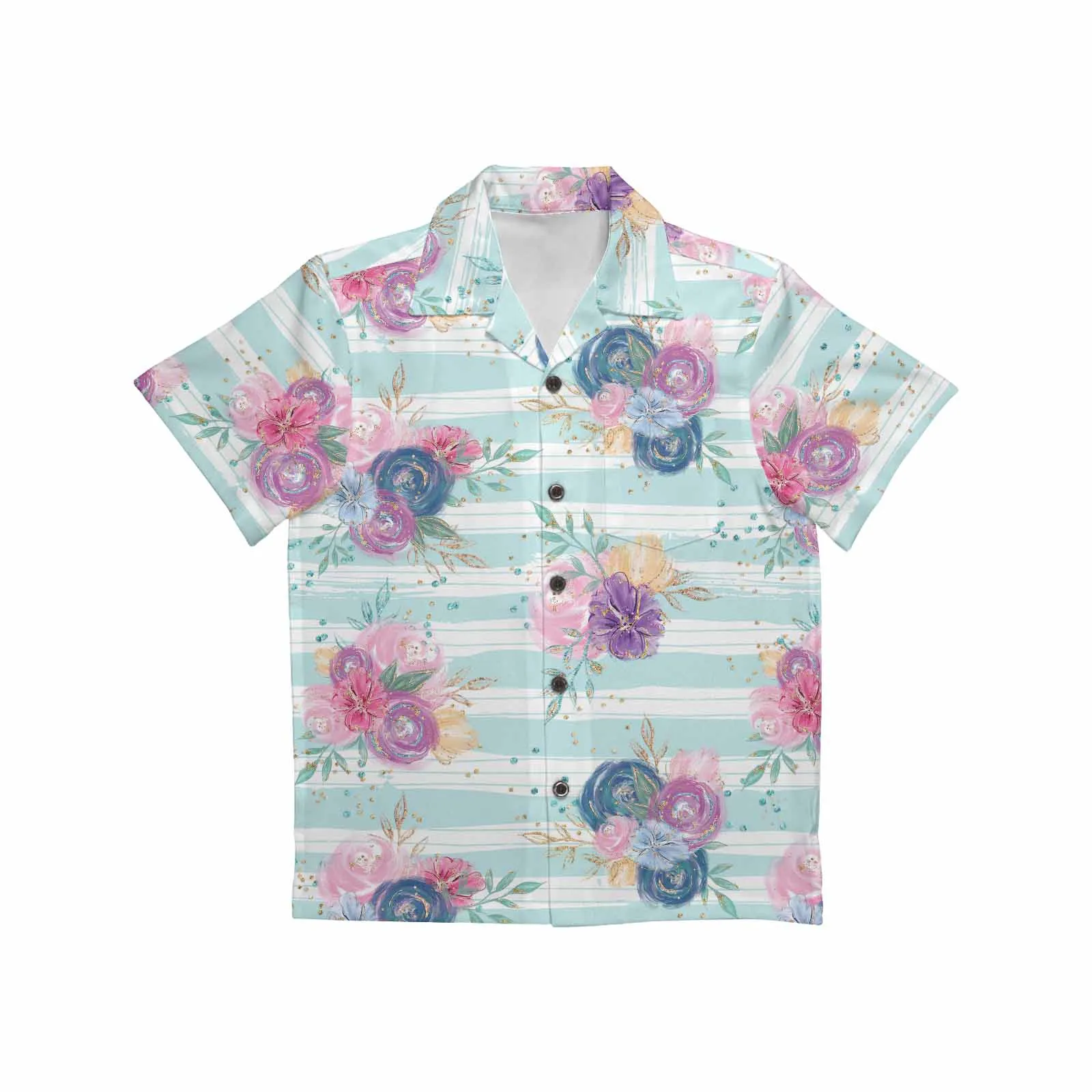 Purple and Pink floral Blue Stripes  Little Boys Hawaiian Shirt