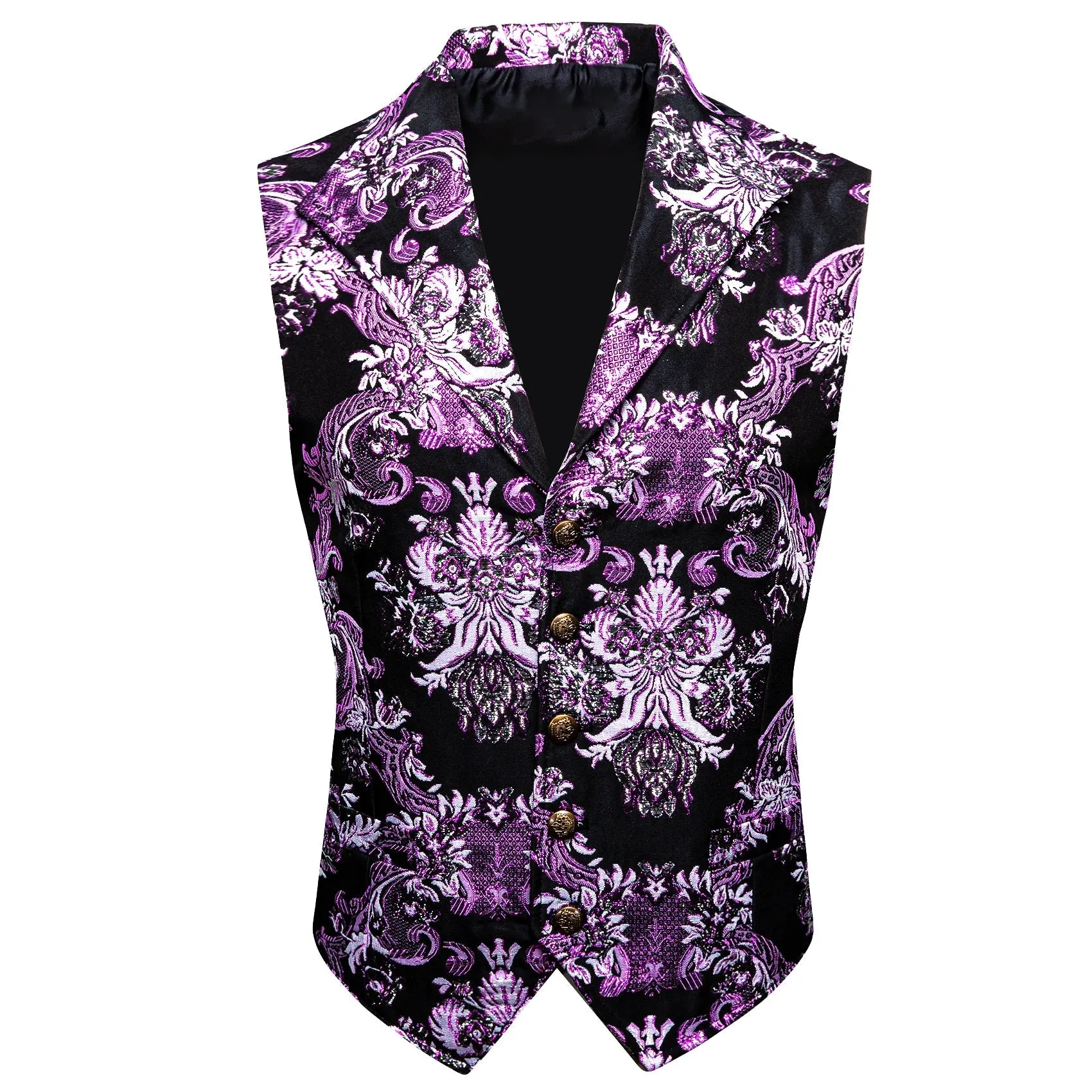 Purple Black Floral Jacquard Men's Collar Suit Vest