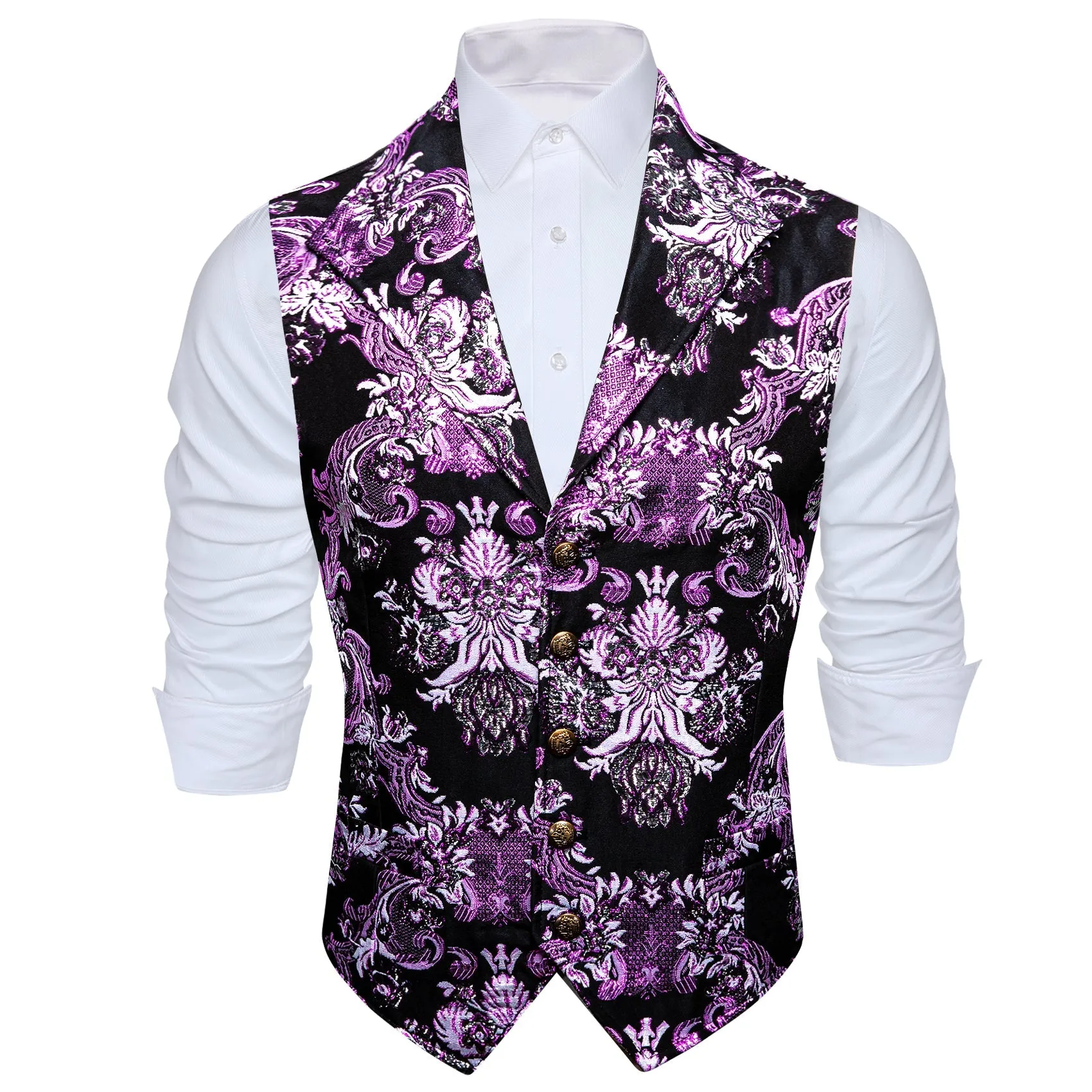 Purple Black Floral Jacquard Men's Collar Suit Vest