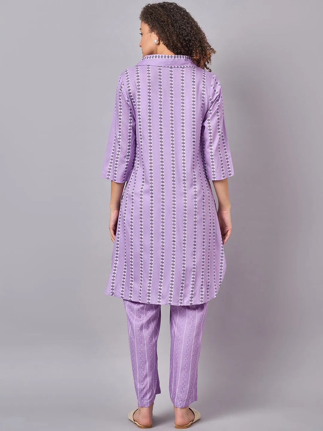 Purple Color Shirt Collar Maternity & Nursing Kurta Set