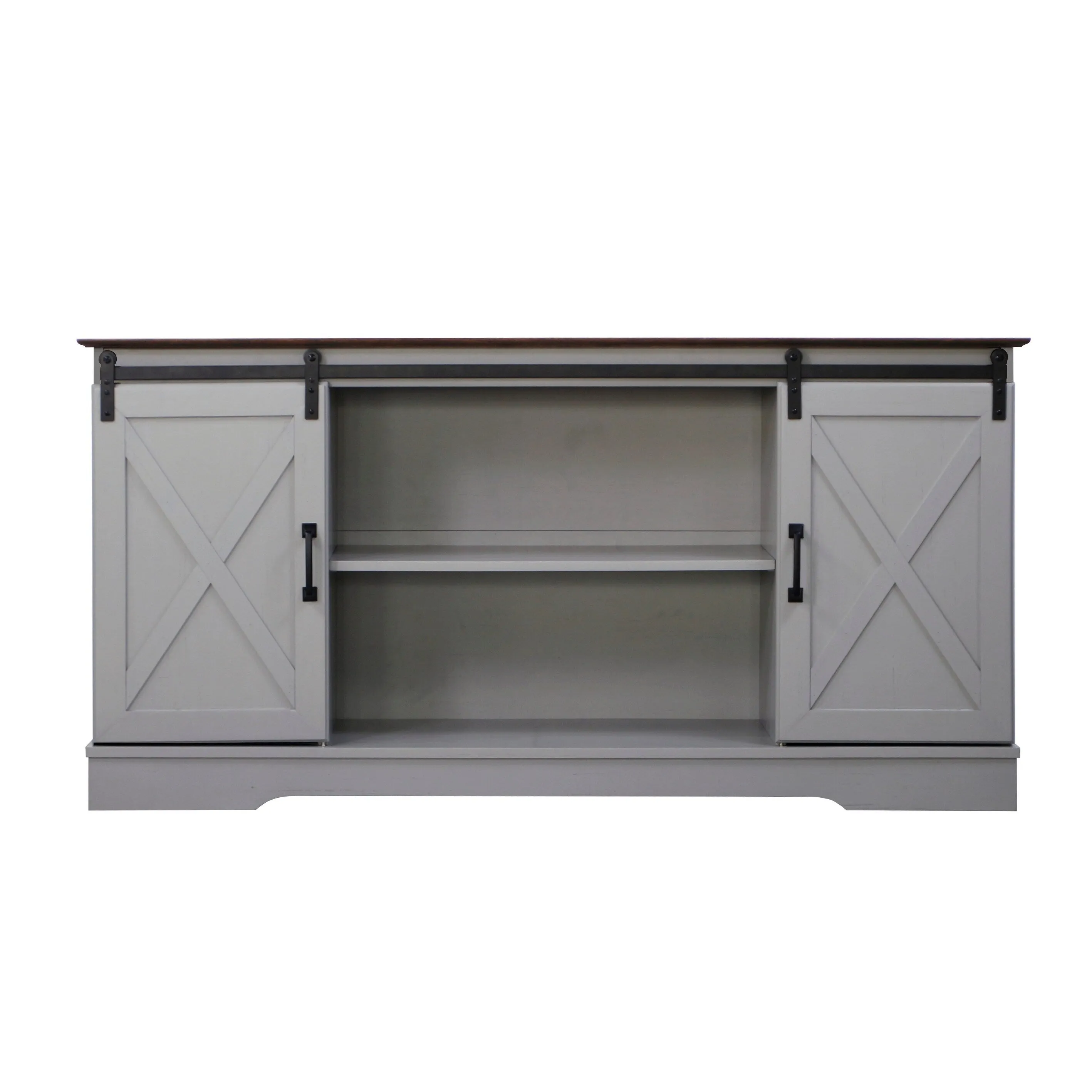 "56"" TV STAND with 2 BarnDoor" "Farmhouse Style Media Console with Barn Door Sliders, Multipurpose Entertainment Center"