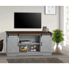 "56"" TV STAND with 2 BarnDoor" "Farmhouse Style Media Console with Barn Door Sliders, Multipurpose Entertainment Center"