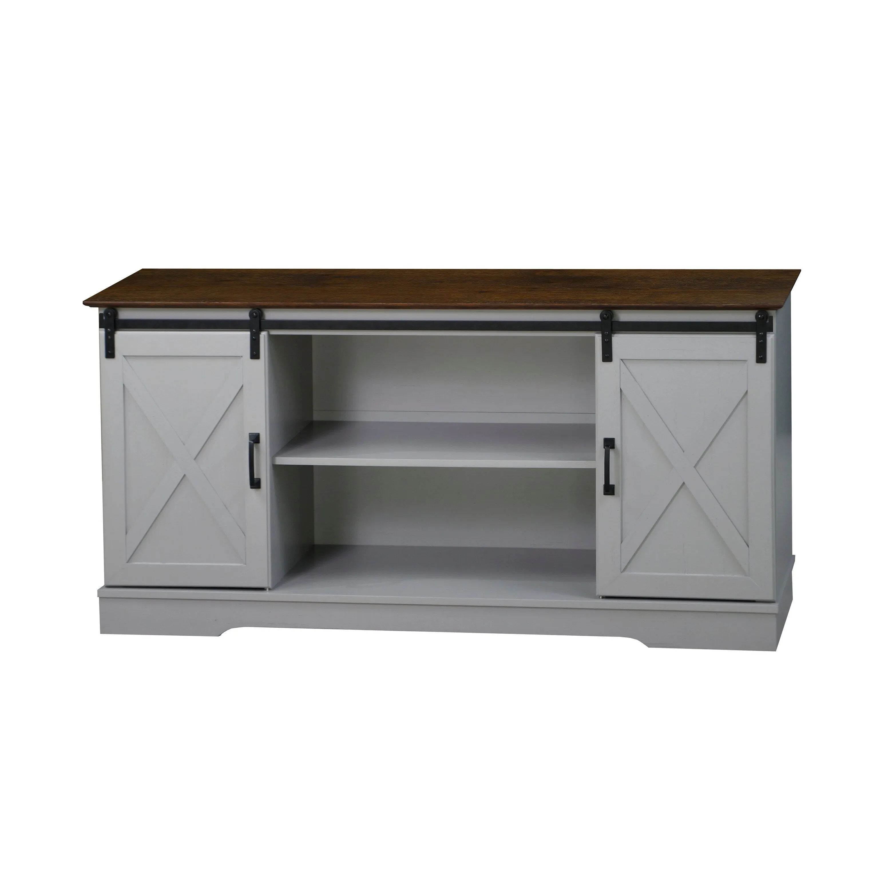 "56"" TV STAND with 2 BarnDoor" "Farmhouse Style Media Console with Barn Door Sliders, Multipurpose Entertainment Center"