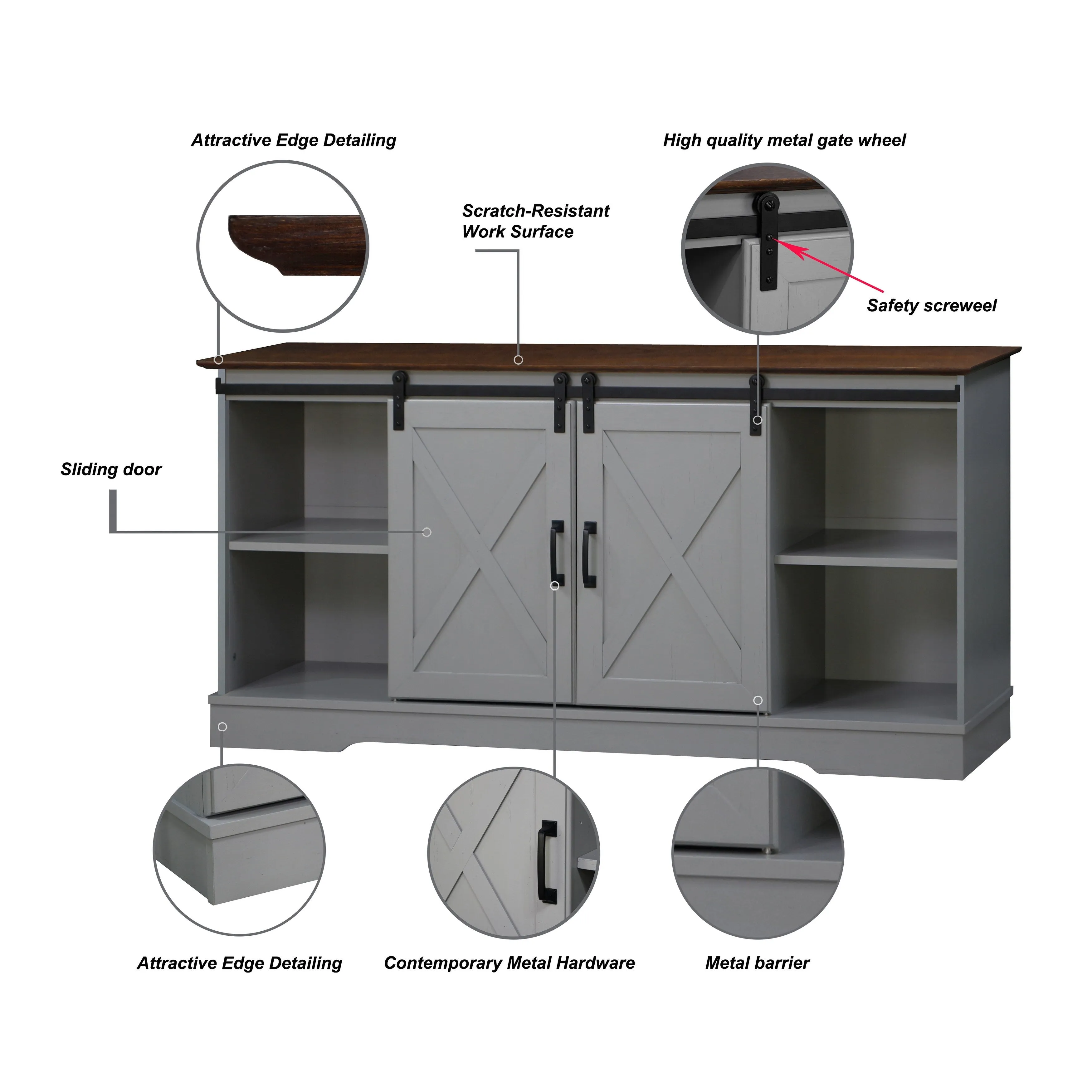 "56"" TV STAND with 2 BarnDoor" "Farmhouse Style Media Console with Barn Door Sliders