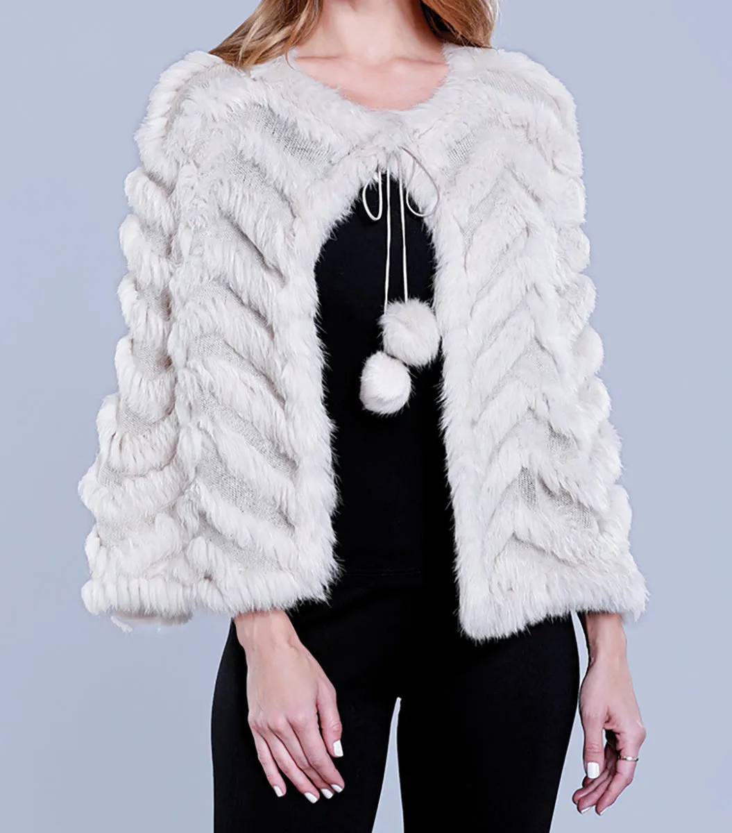 Rabbit Fur Capelet with Pom Poms