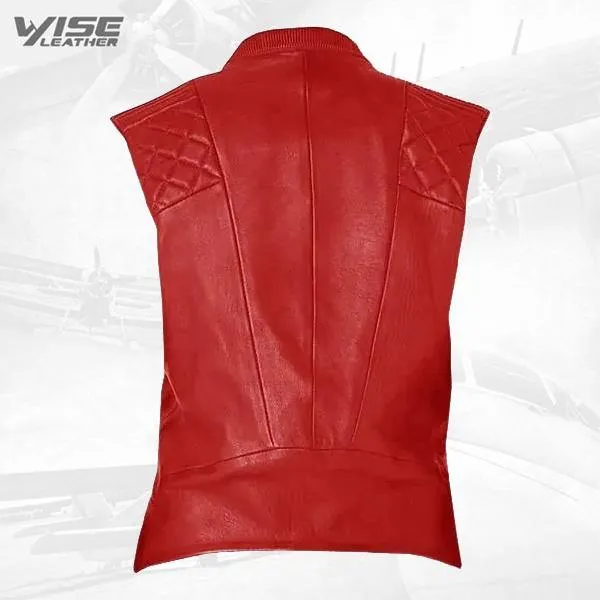 Red Fashion Biker Leather Vest