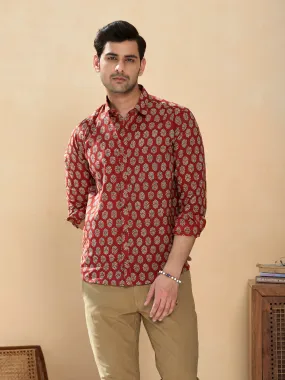 Red Full Sleeve Printed Men's Cotton Shirt