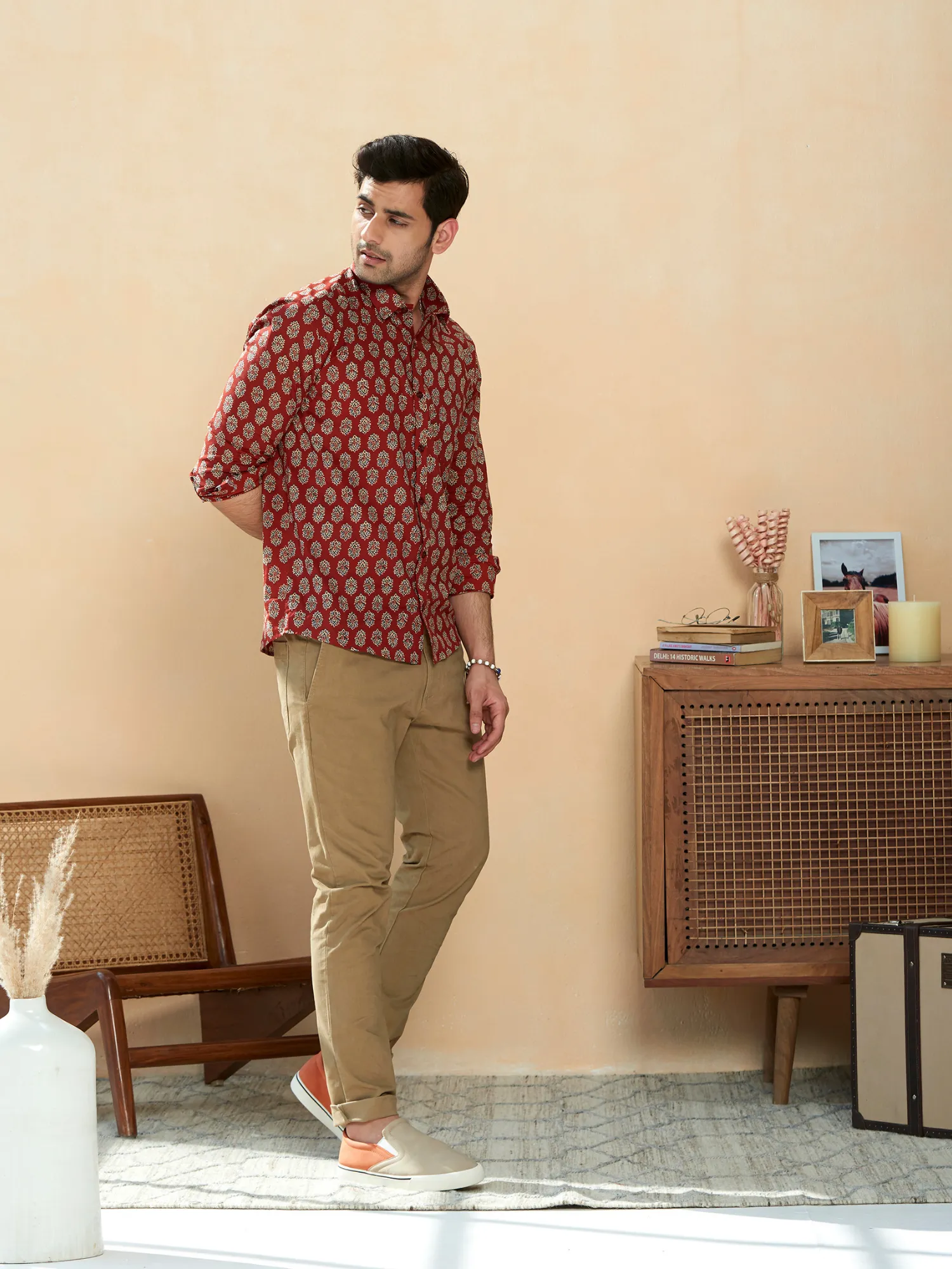 Red Full Sleeve Printed Men's Cotton Shirt