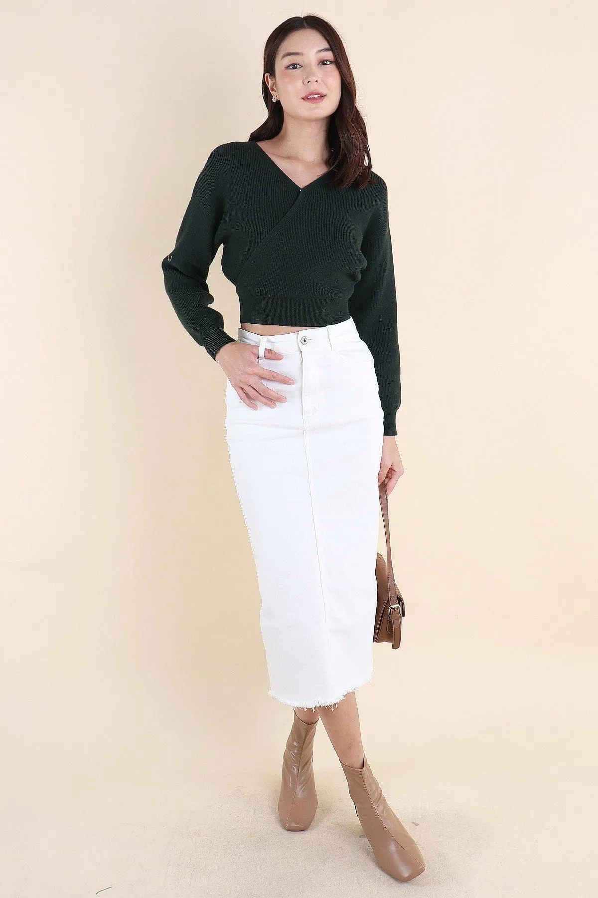 RESTOCKED** MILLER DENIM MIDI SKIRT IN WHITE