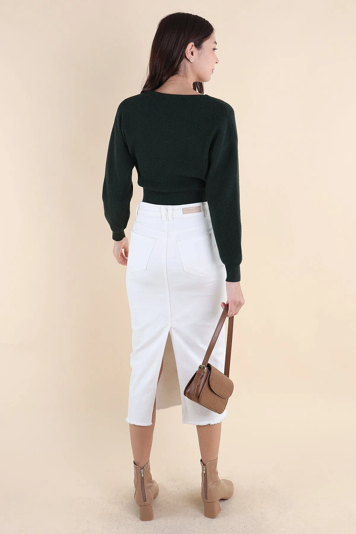 RESTOCKED** MILLER DENIM MIDI SKIRT IN WHITE