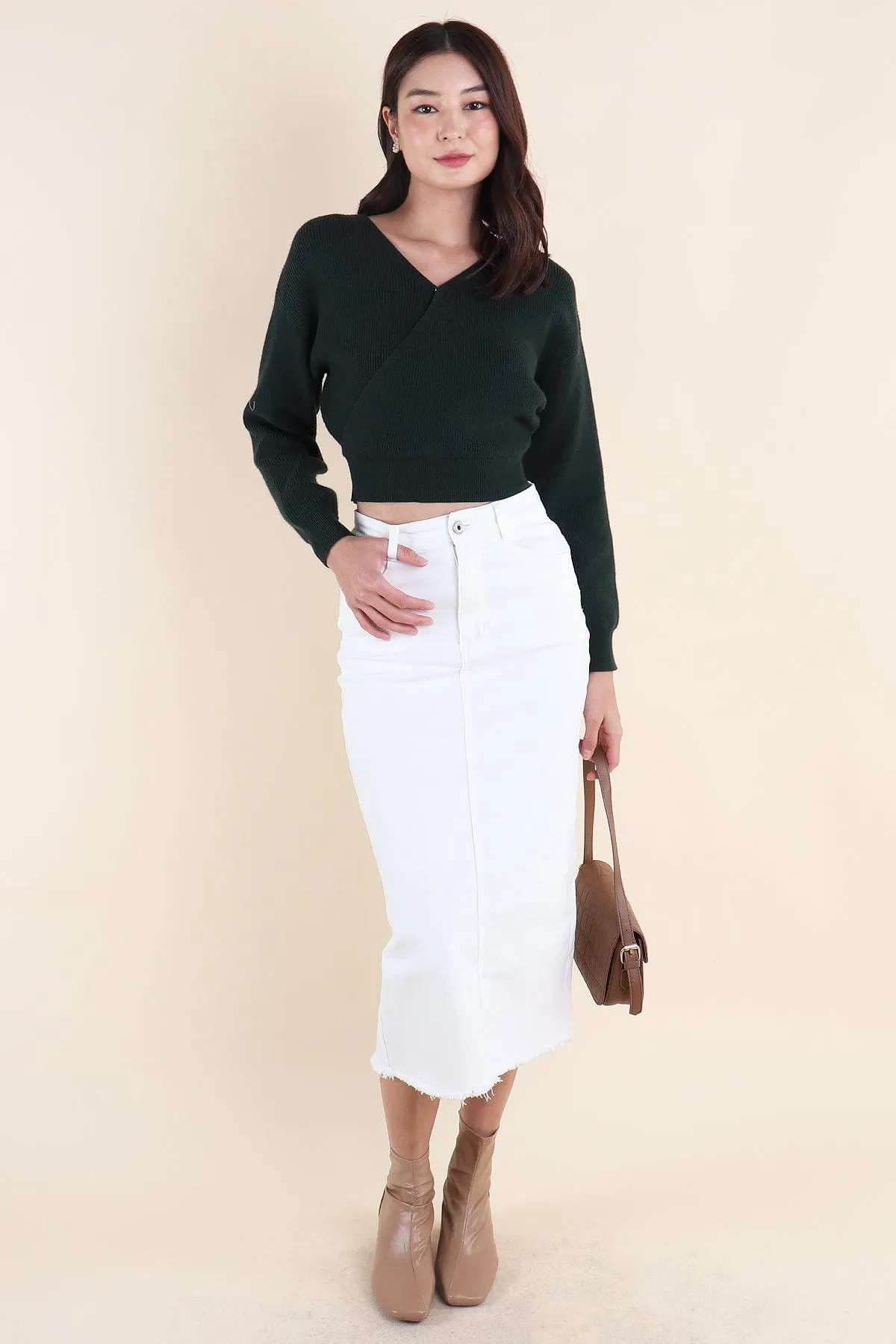 RESTOCKED** MILLER DENIM MIDI SKIRT IN WHITE