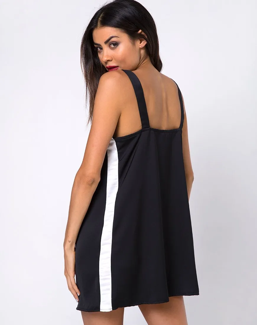 Rona Slip Dress in Black with Ivory Stripe