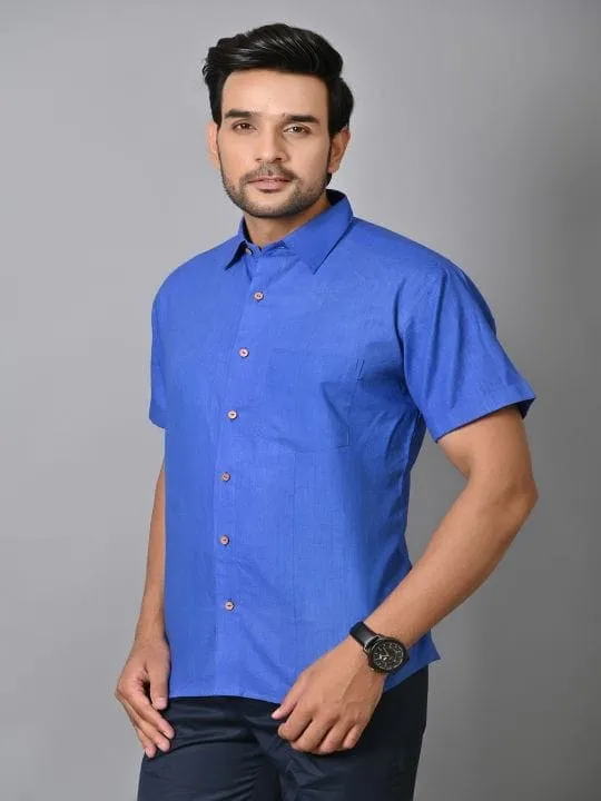 Royal Blue Khadi Cotton Men Shirt