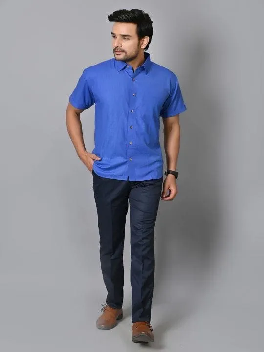 Royal Blue Khadi Cotton Men Shirt