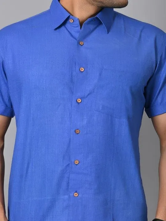 Royal Blue Khadi Cotton Men Shirt