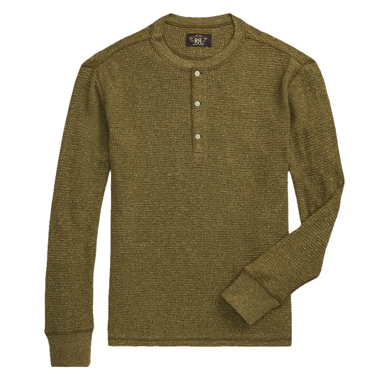 RRL by Ralph Lauren Waffle-Knit Henley Shirt Olive Heather