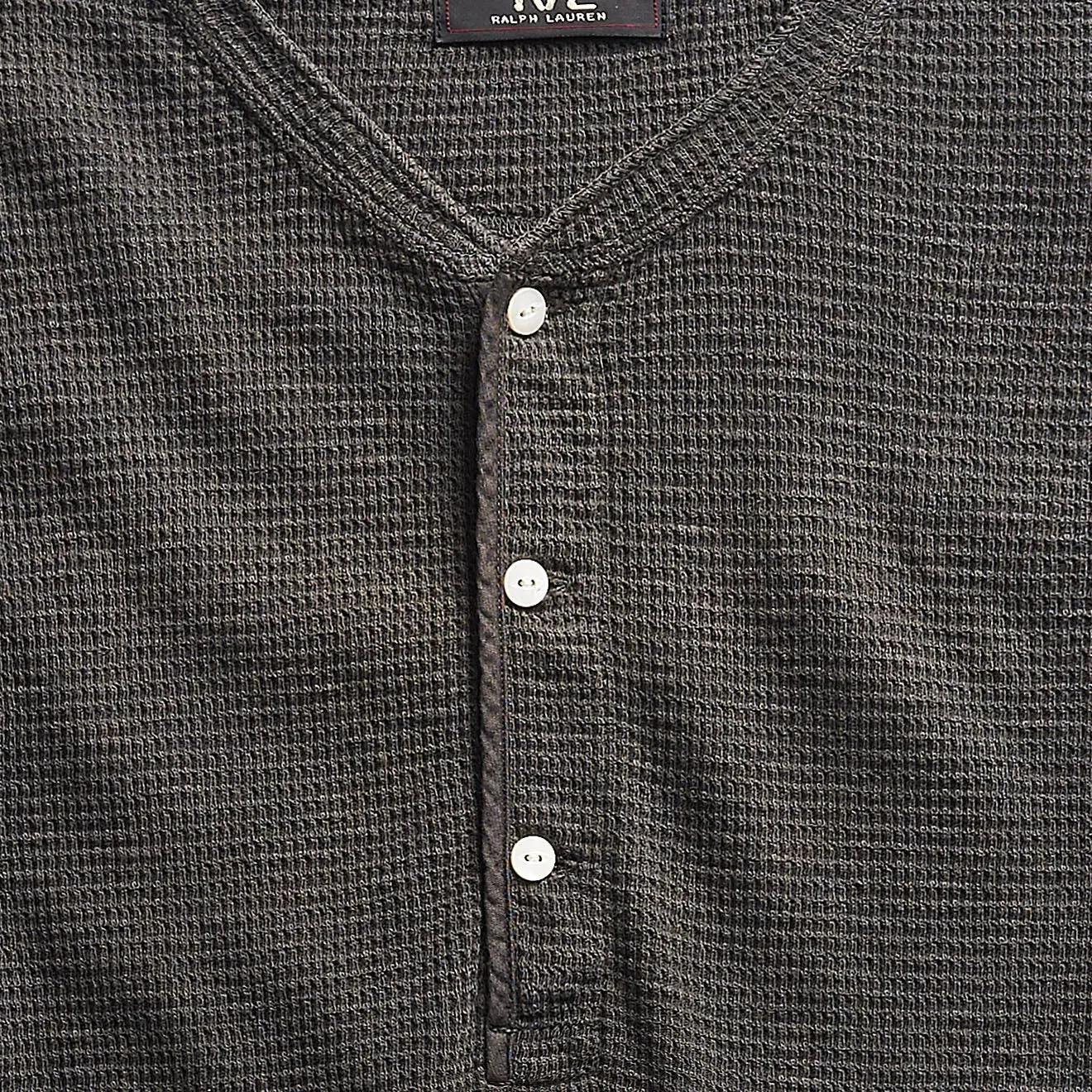 RRL by Ralph Lauren Waffle-Knit Short-Sleeve Henley Shirt Faded Black Canvas