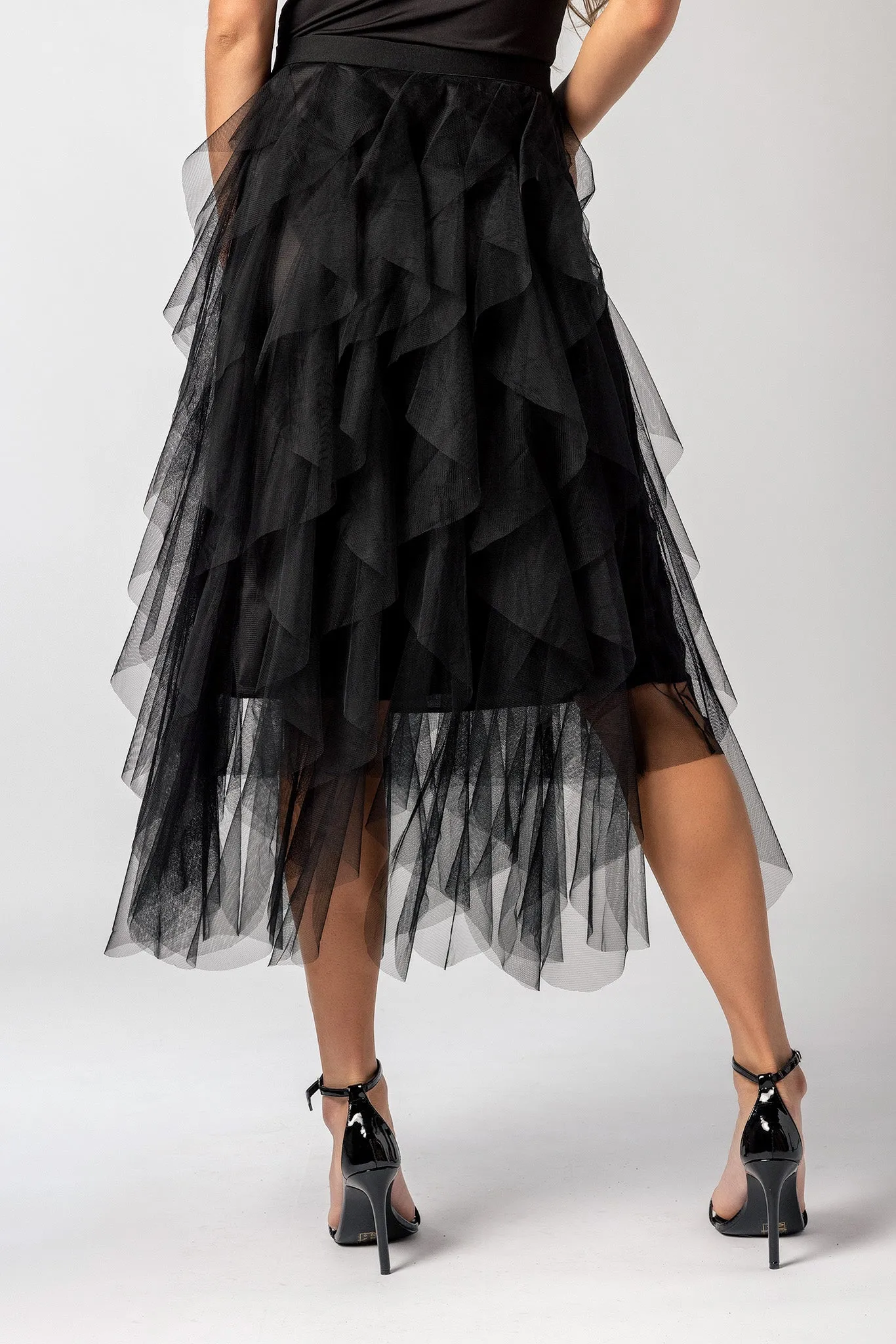 Ruffled Mesh Midi Skirt