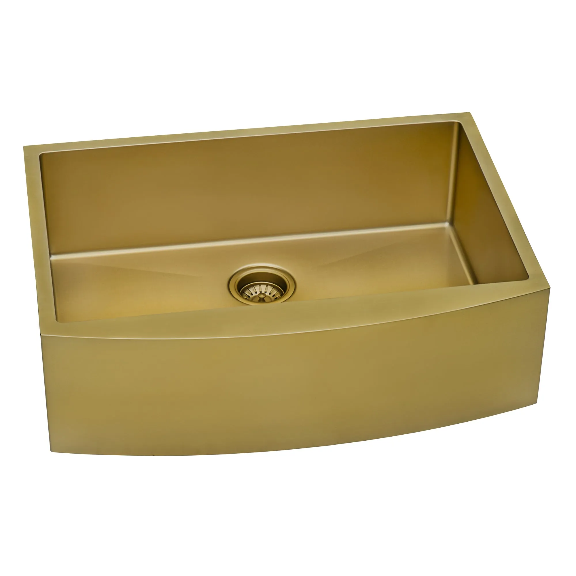 Ruvati Brass Tone 33-inch Apron-Front Matte Gold Stainless Steel Farmhouse Kitchen Sink – Single Bowl – RVH9733GG