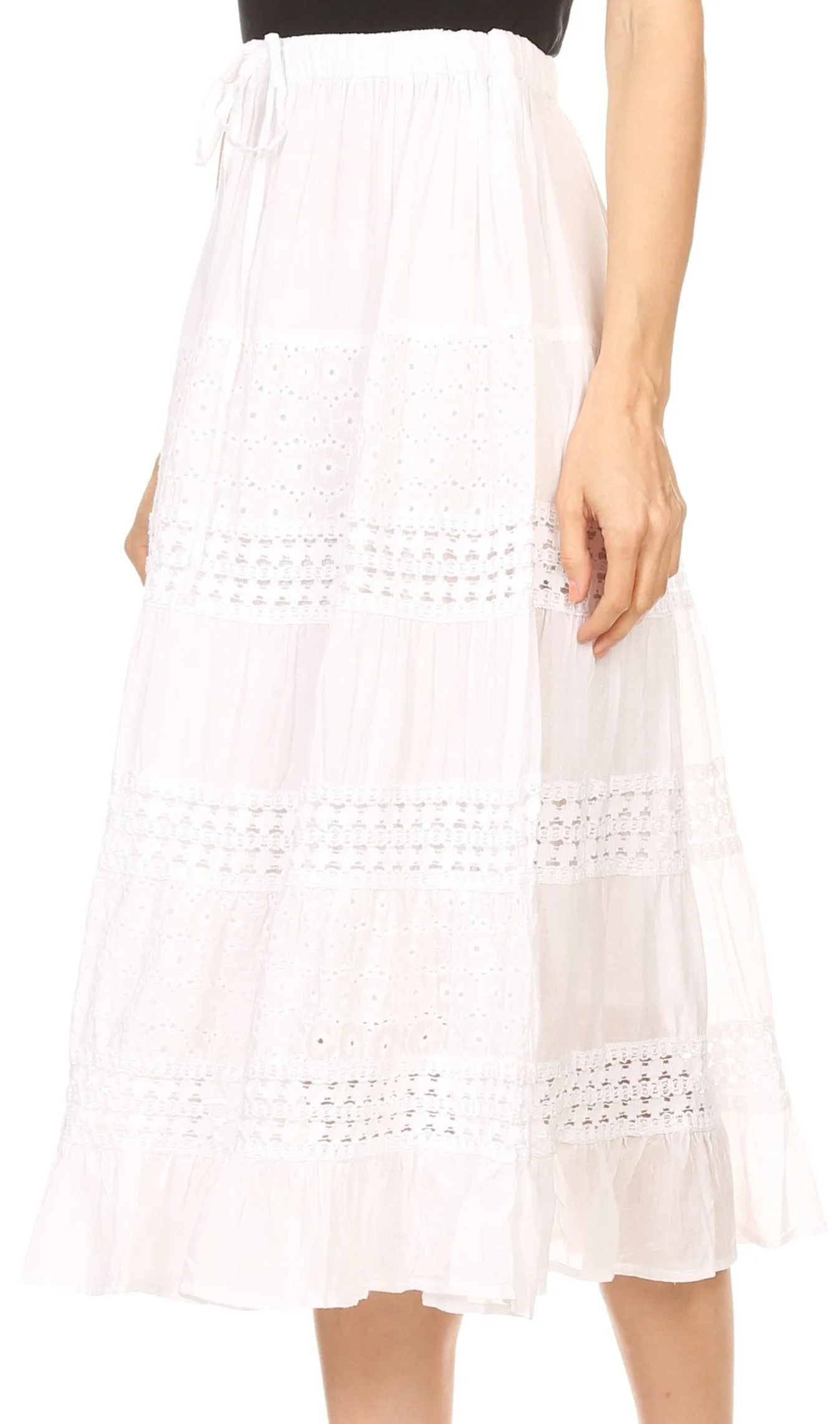 Sakkas Geneva Cotton Eyelet Skirt with Elastic Waistband