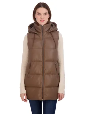 Sebby Collection Women's Puffer Faux Leather Vest with Hood