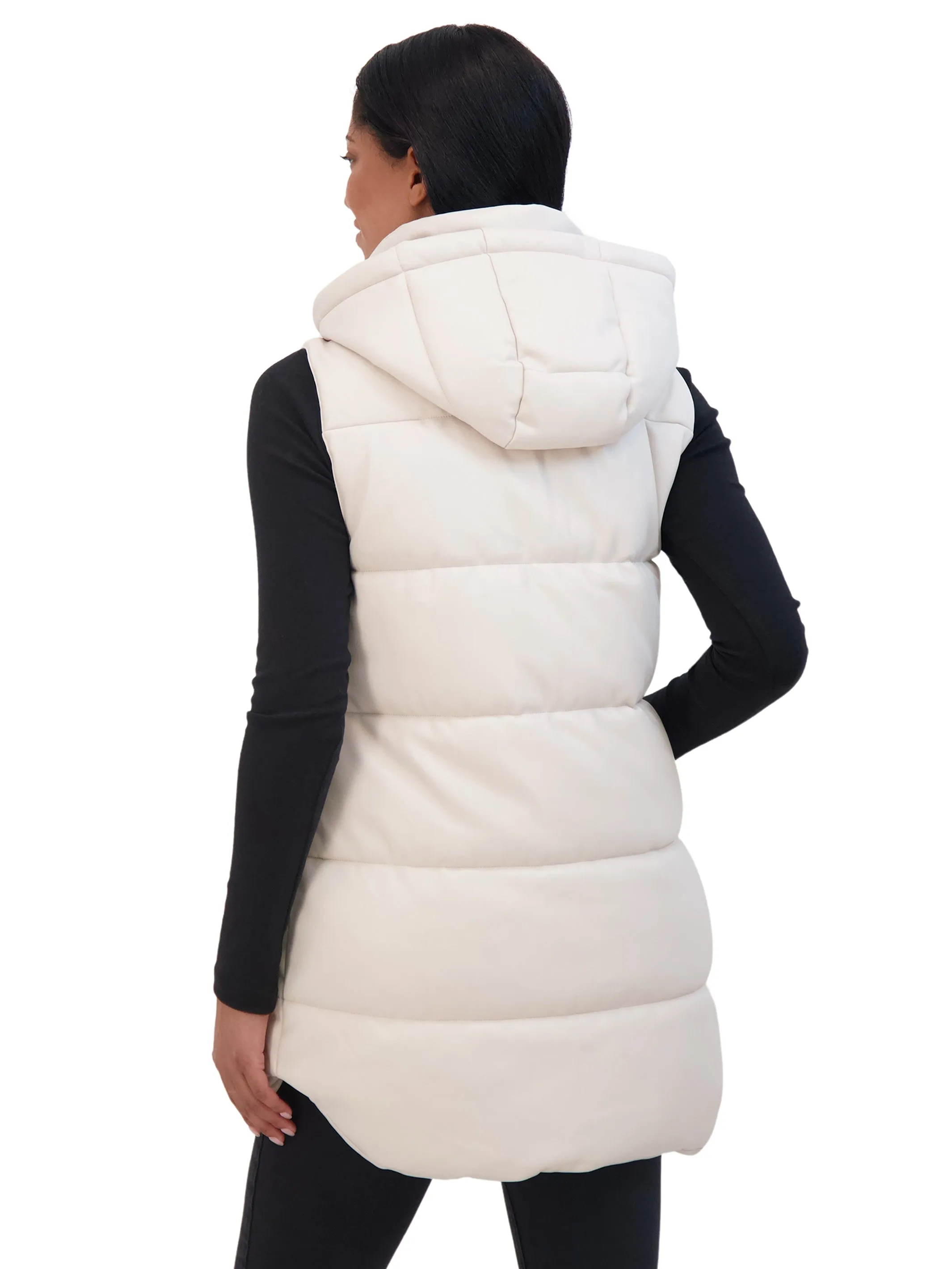 Sebby Collection Women's Puffer Faux Leather Vest with Hood