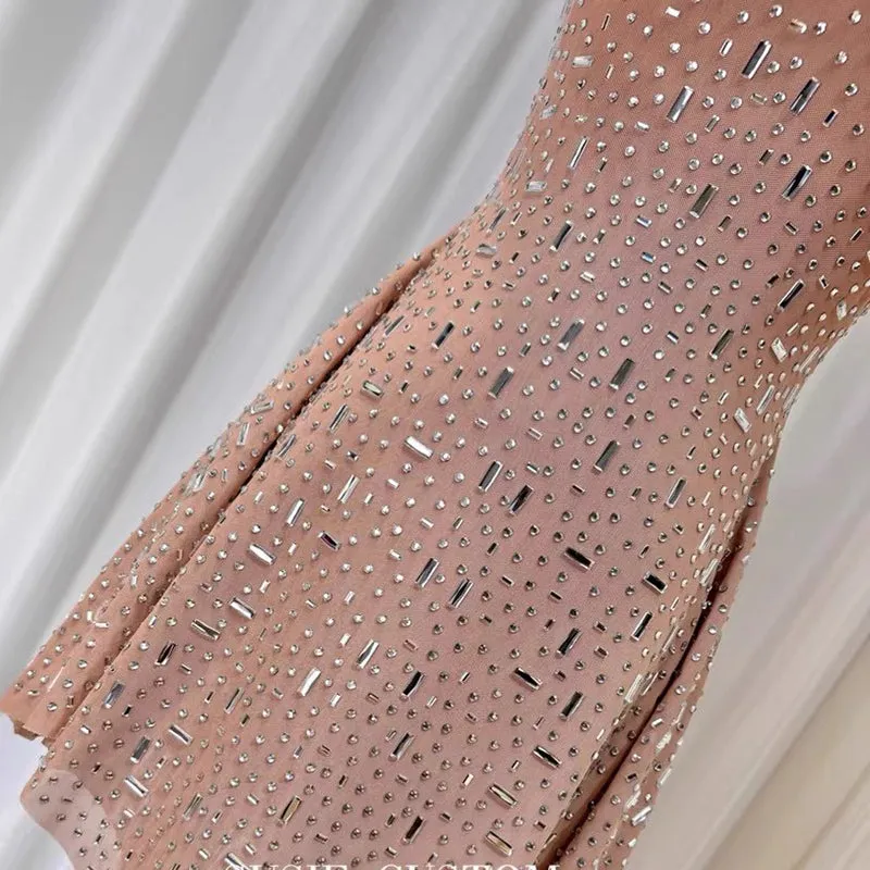 Sparkly Rhinestone Embellished Scoop Neck Evening Gown Dress