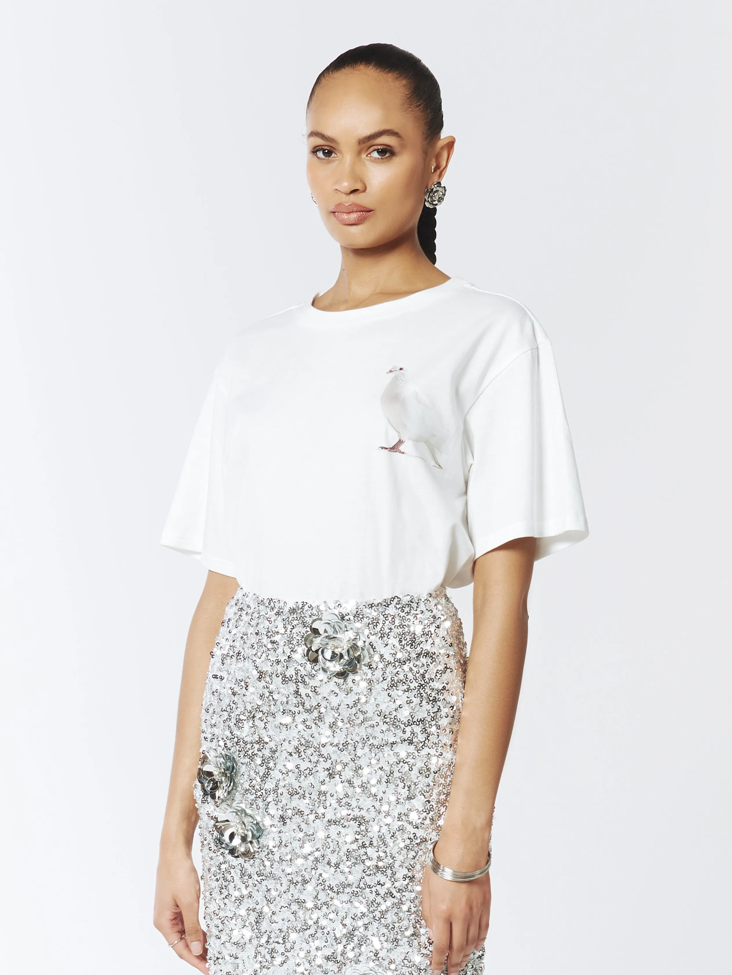 Standing Dove Print Unisex T-Shirt in White