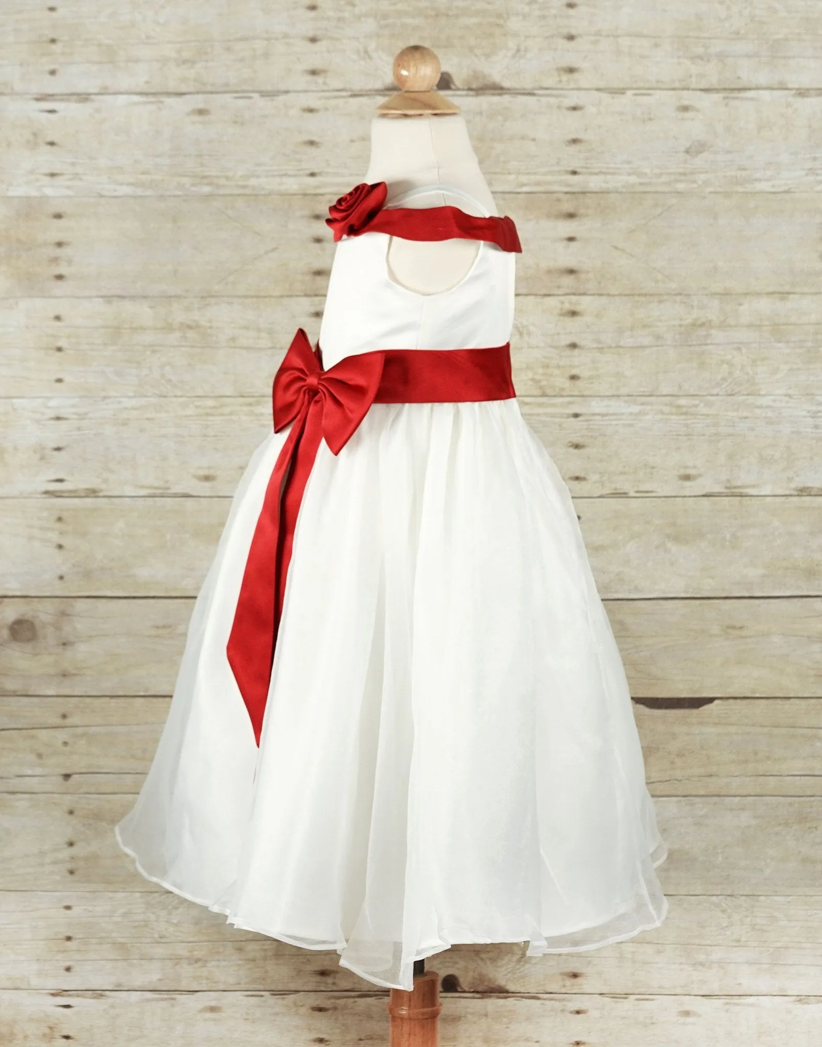 Stunning Ruby Red Sash and Bow Flower Girl Tulle Dress - Red