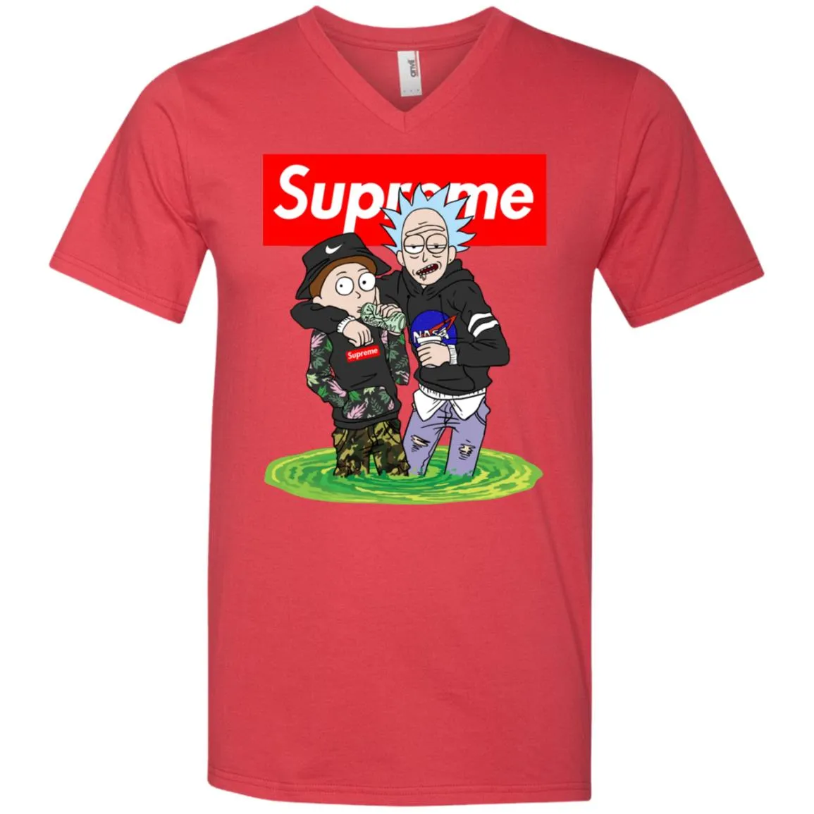 Supreme Rick And Morty T-shirt Men V-Neck T-Shirt