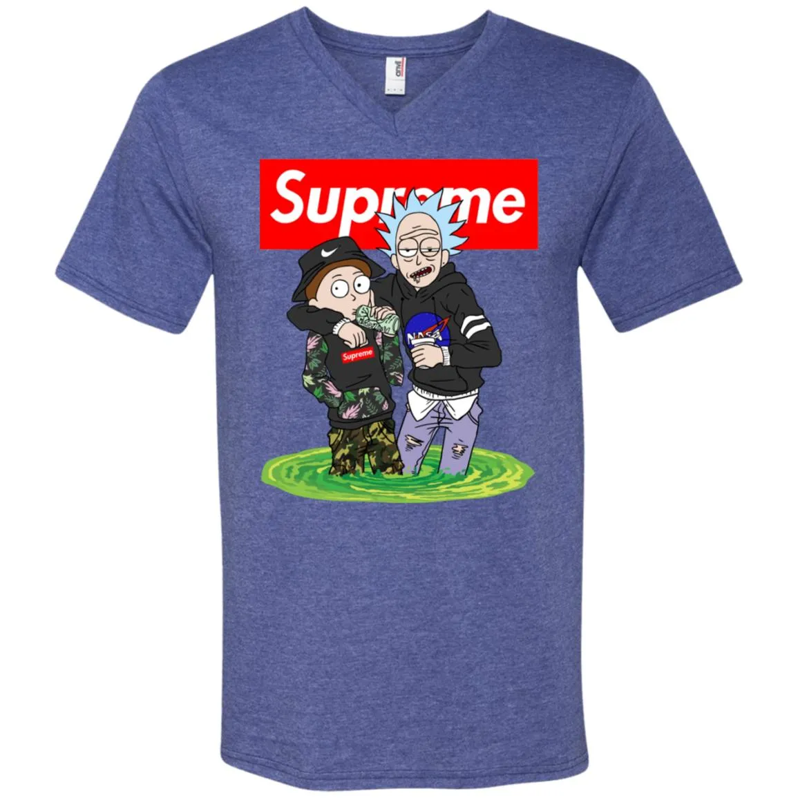 Supreme Rick And Morty T-shirt Men V-Neck T-Shirt