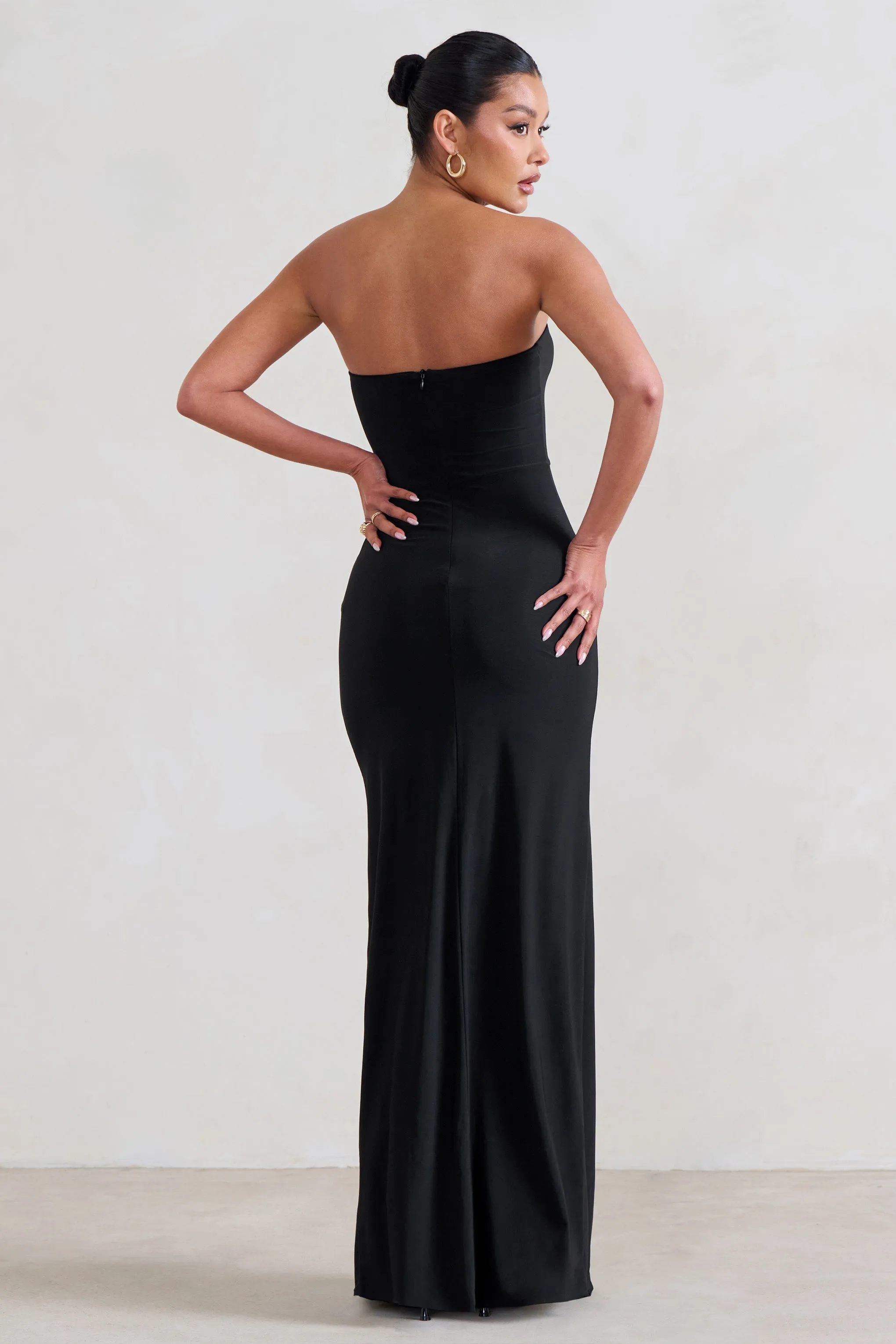 Susan | Black Bandeau Maxi Dress With Ruffled Splits